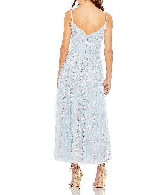 Mac Duggal V-Neck Sleeveless Floral Embroidered Ruffled A-Line Maxi Dress Product Image
