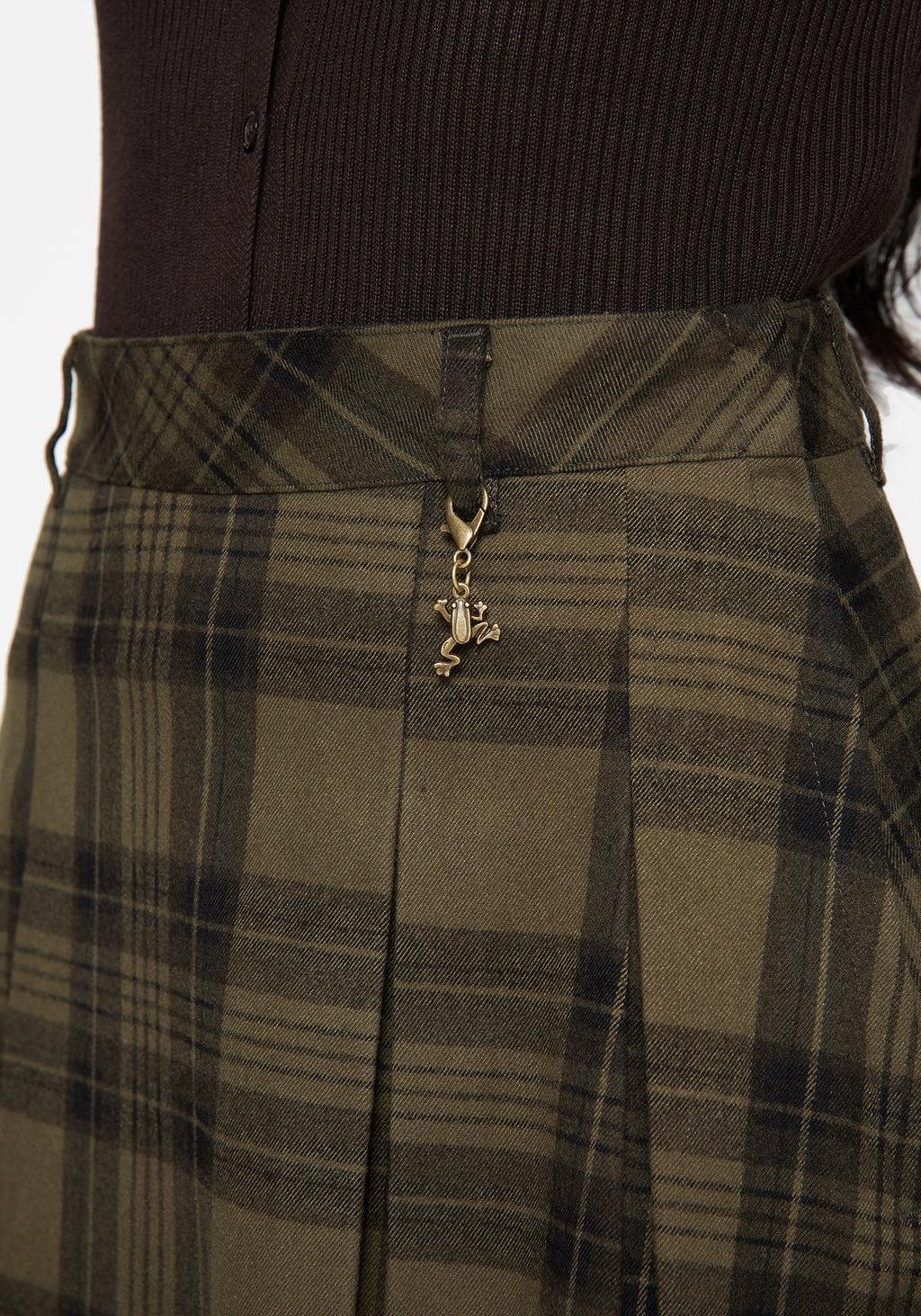 Cecily Check Pleated Mini Skirt With Frog Charm Product Image
