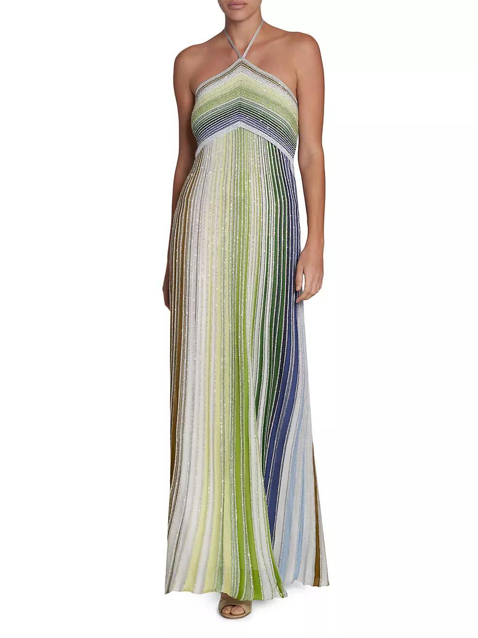 Shimmer Striped Halter Maxi Dress Product Image
