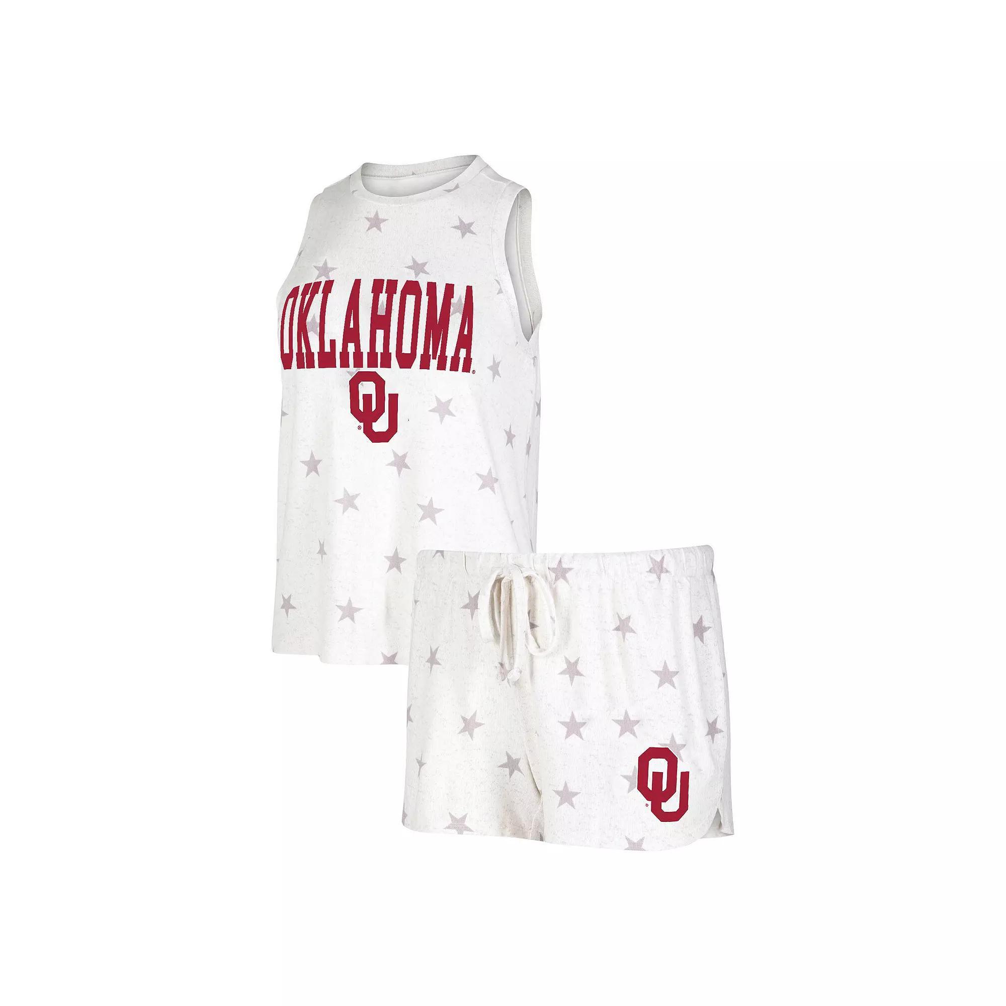 Women's Concepts Sport Cream Oklahoma Sooners Agenda Stars Tank Top and Shorts Sleep Set, Size: Large, Beige Product Image