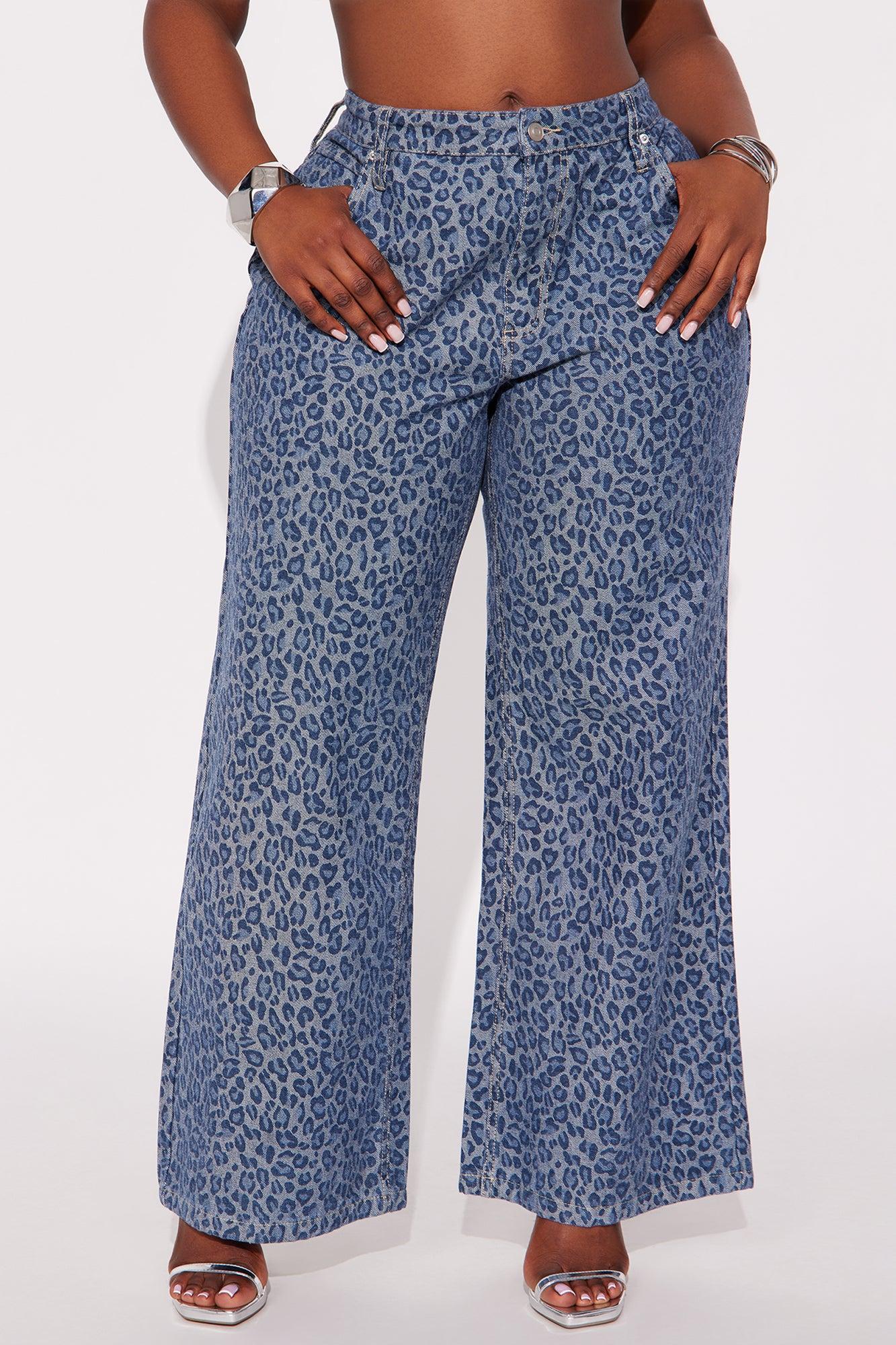 Ferociously Leopard Print Wide Leg Jeans - Medium Wash Product Image