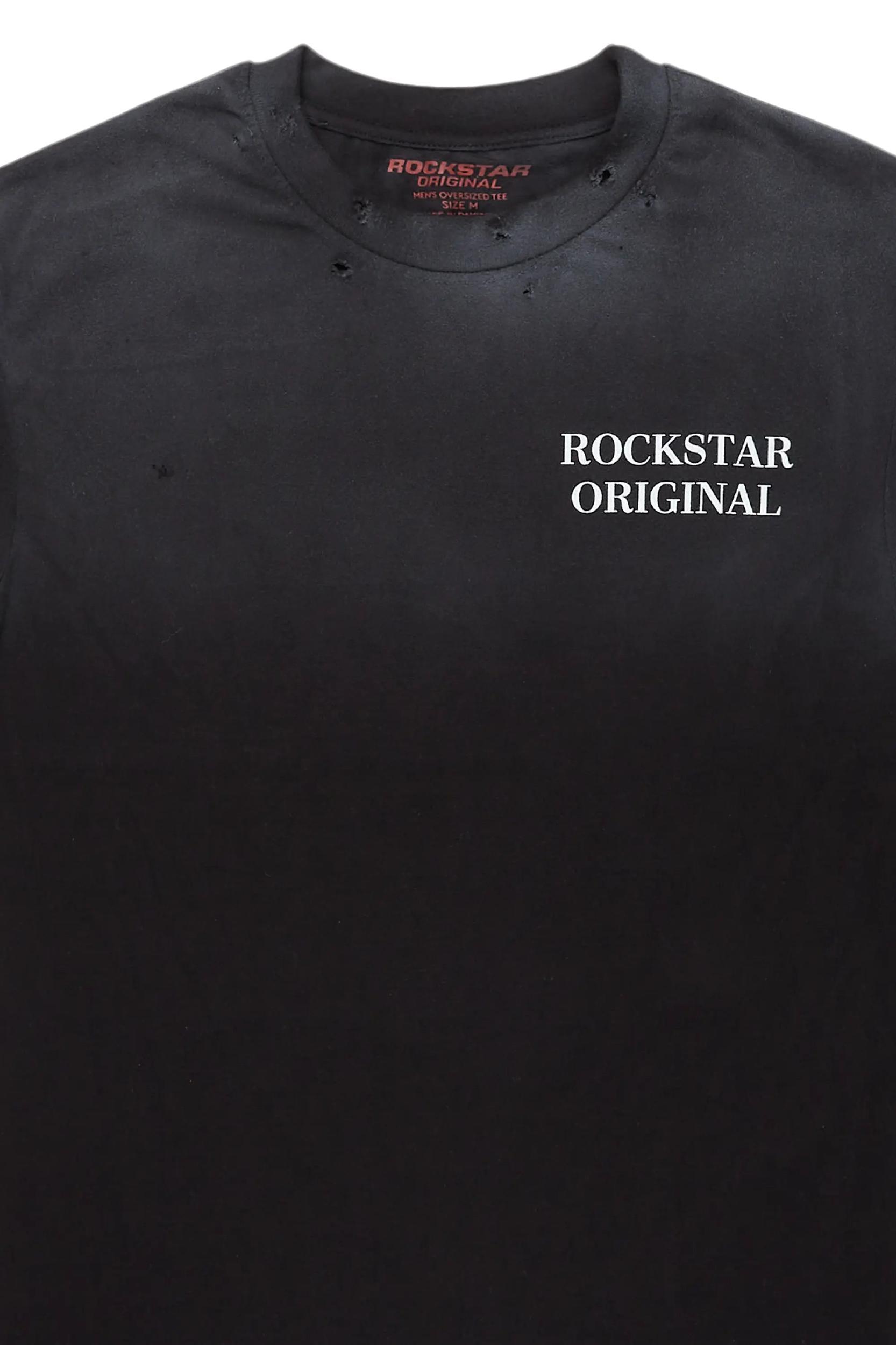 Drako Black Oversized Graphic T-Shirt Male Product Image