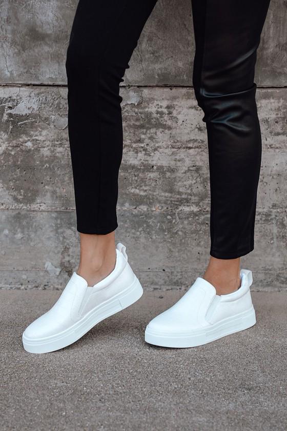 Cassay White Crocodile-Embossed Platform Slip-On Sneakers Product Image