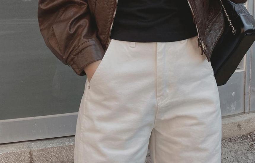Faux Leather Zip-Up Crop Jacket Product Image