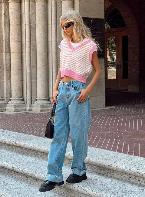 Ollie Mid Rise Straight Leg Jeans Mid Wash Denim Product Image