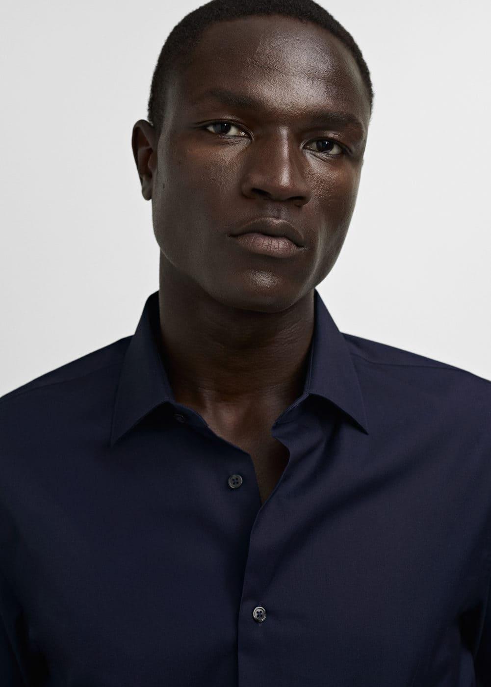 Slim-fit cotton poplin suit shirt - Men | MANGO USA Product Image