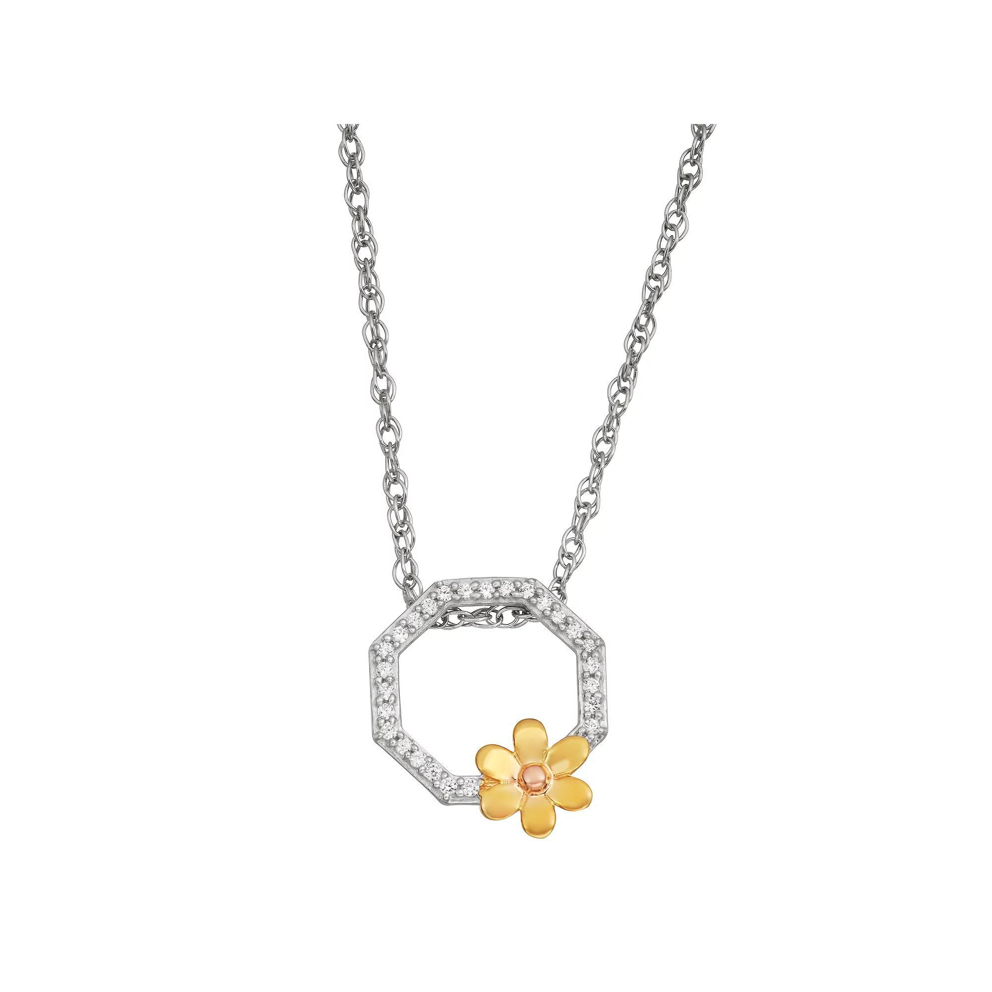 Jewelexcess Sterling Silver Two Tone 1/10 Carat T.W. Diamond Flower Pendant Necklace, Women's, Size: 18" Product Image