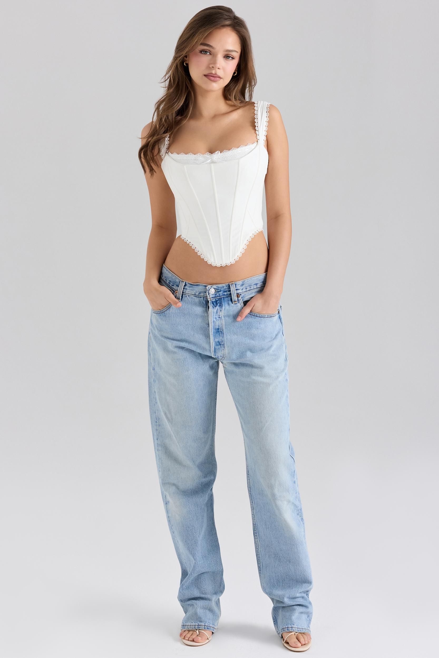 Adina  white stretch cotton scallop trim corset top Product Image