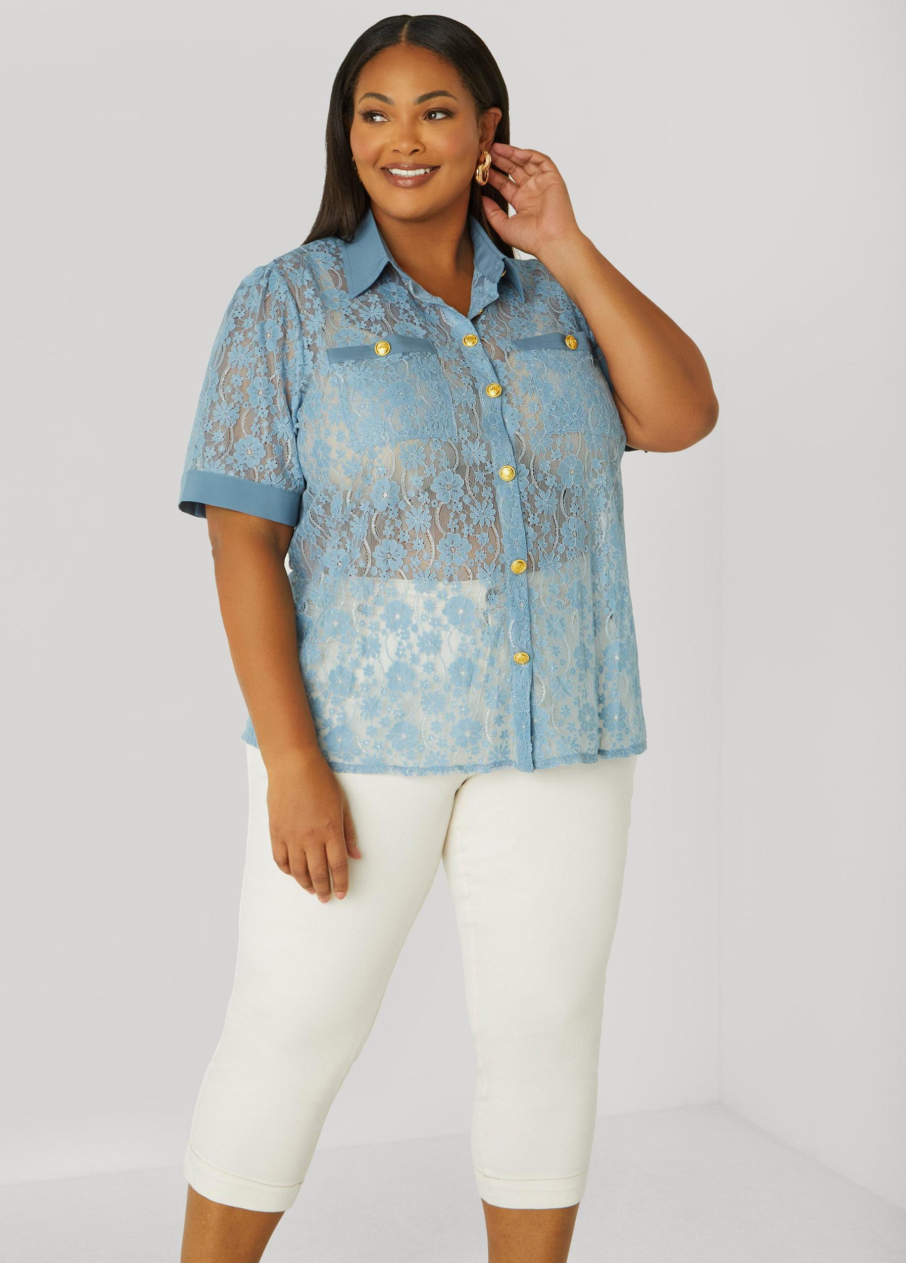 Metallic Floral Lace Shirt Product Image