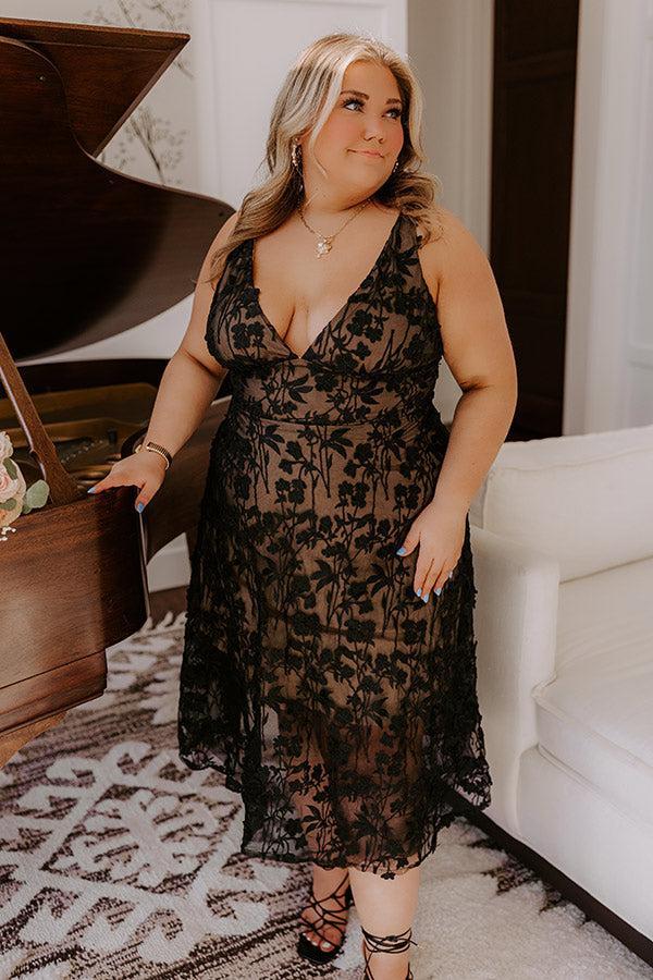 Romantic Moment Embroidered Midi Dress in Black Curves Product Image