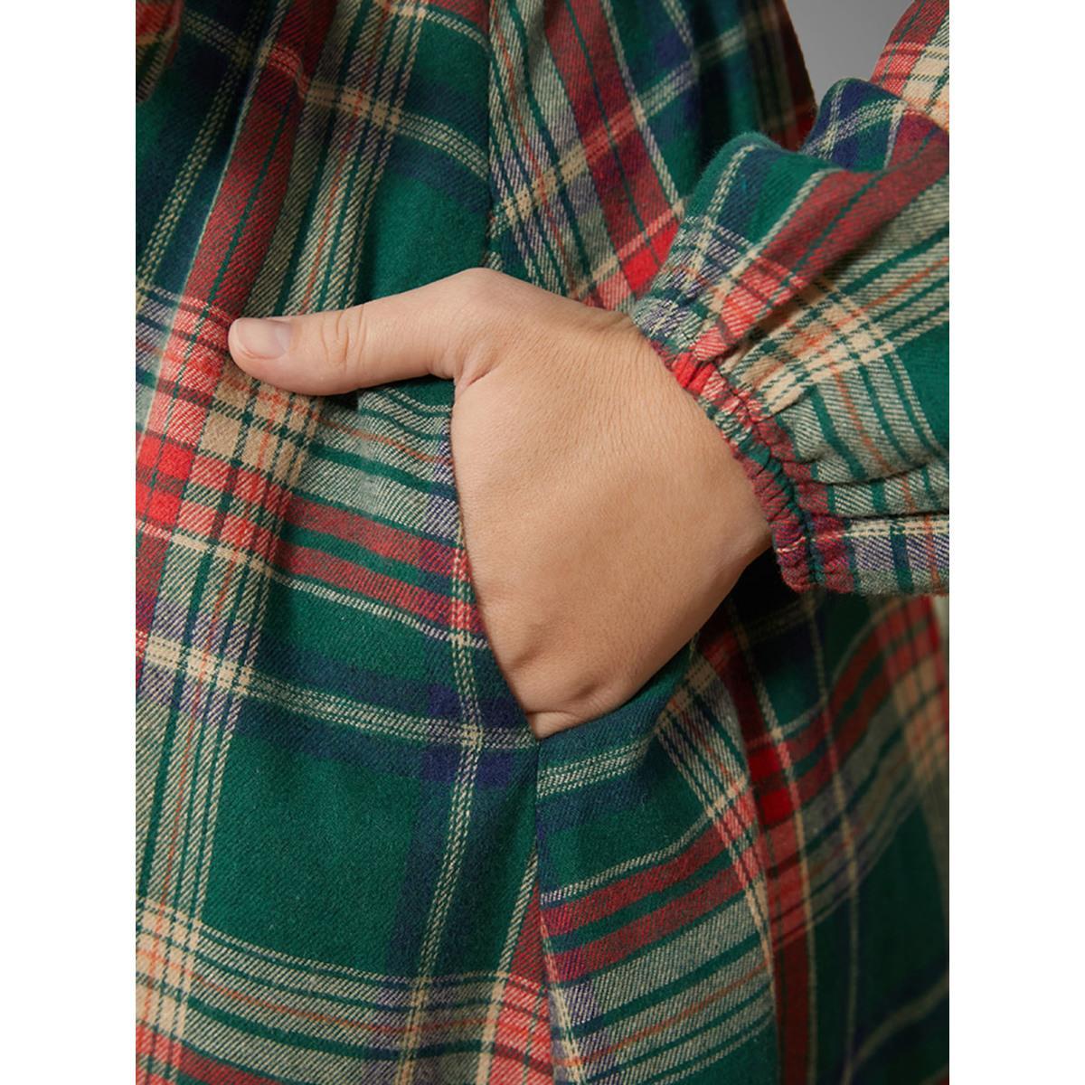 Plaid Plus Size Women Dailywear Midi Dress Pocket Slightly Stretchy Lantern Sleeve Long Sleeve Shirt Collar Pocket Belt Elegance Dresses BloomChic Product Image