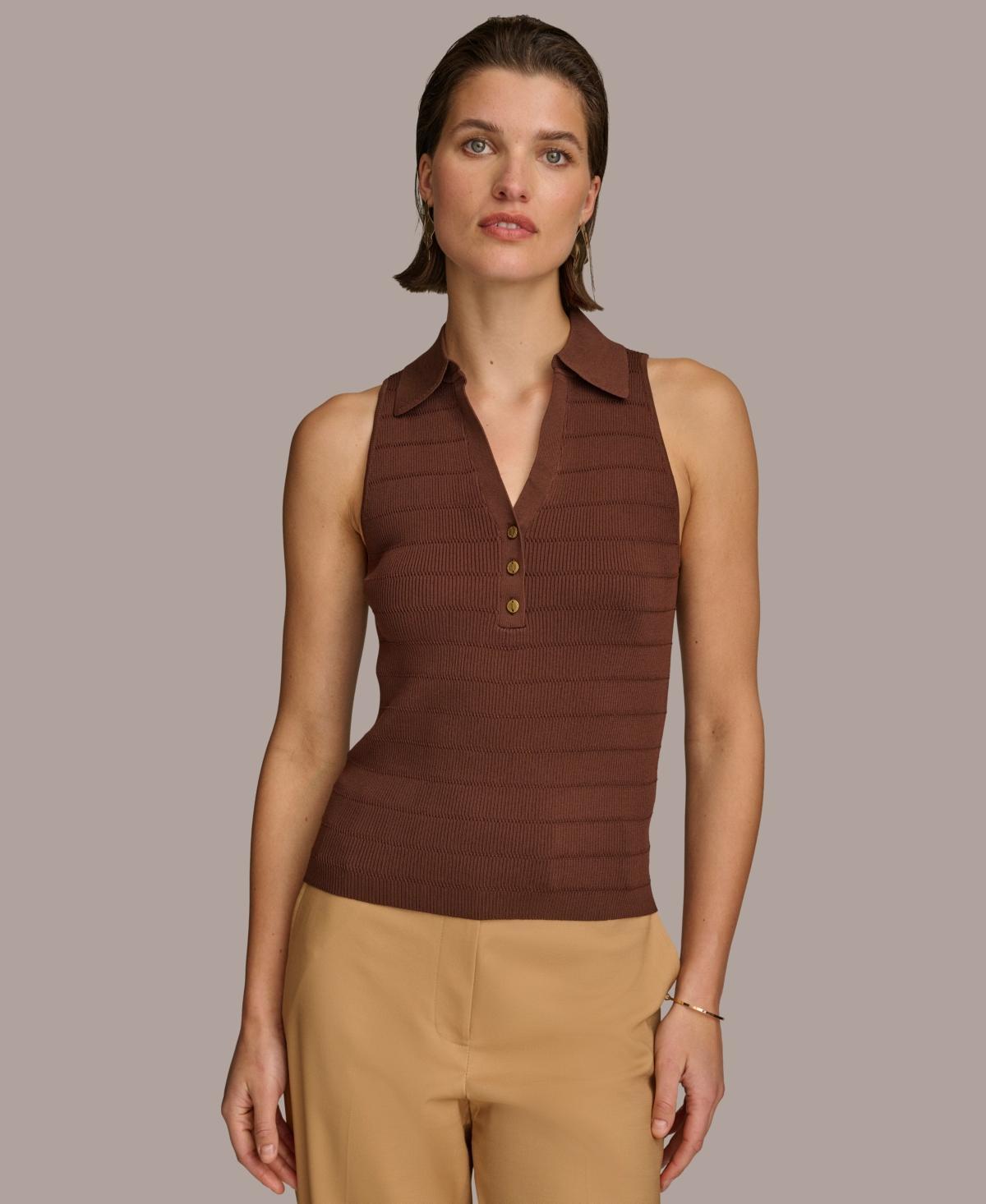 Donna Karan Womens Sleeveless Sweater Knit Polo Product Image