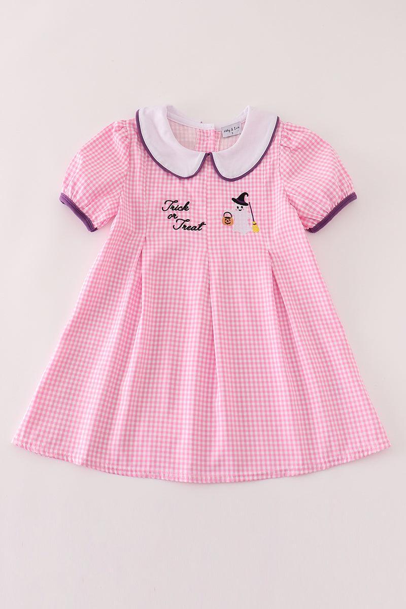 Pink plaid halloween embroidery dress Product Image
