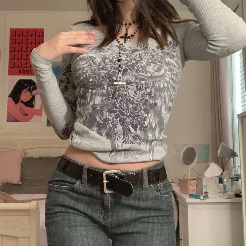 Long Sleeve Wing Print Knit Top Product Image