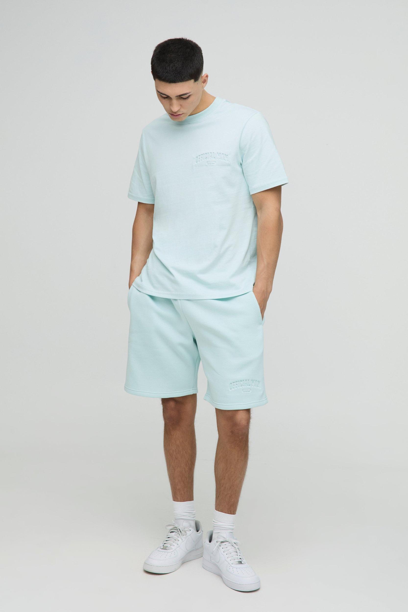 Regular Fit Varsity 25 Debossed T-Shirt & Short Set | boohooMAN USA Product Image