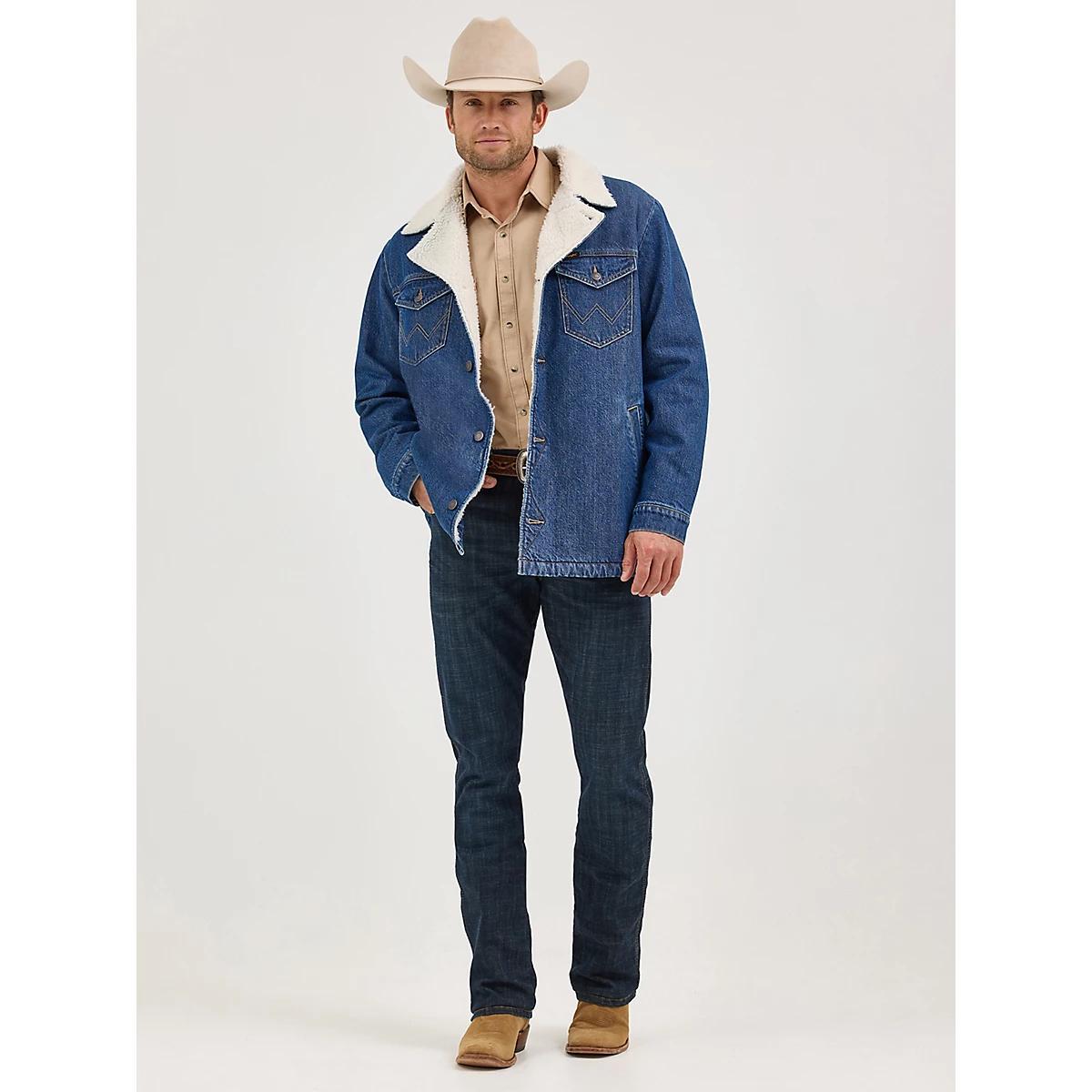 Men's Western Sherpa Lined Denim Wrange Jacket | Men's JACKETS & OUTERWEAR | Wrangler® Product Image