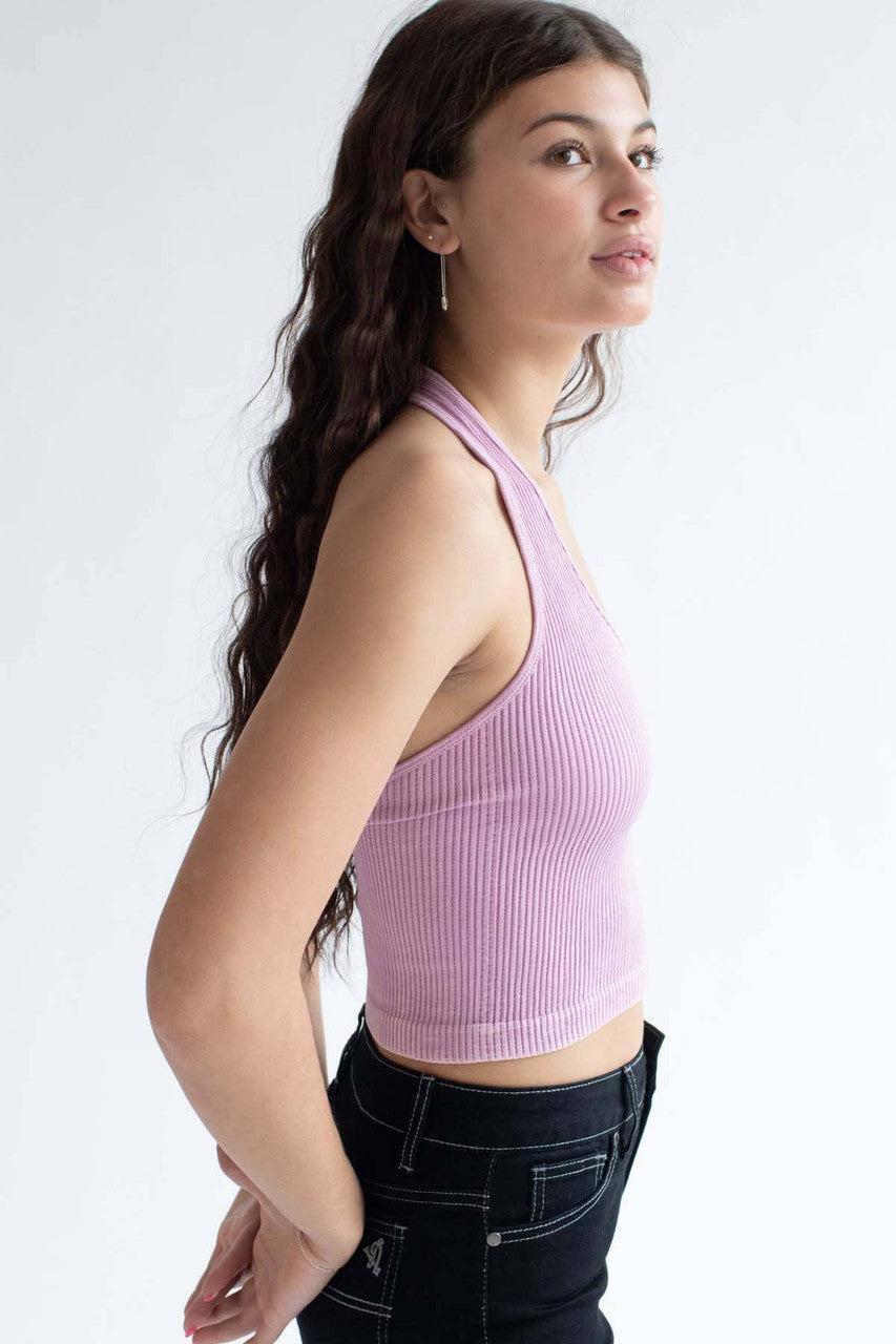 Pink Washed Seamless Halter Top Product Image