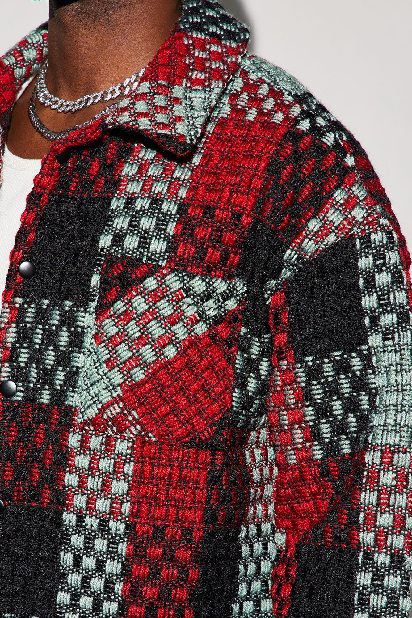 Beverly Tweed Shacket - Red/combo Product Image