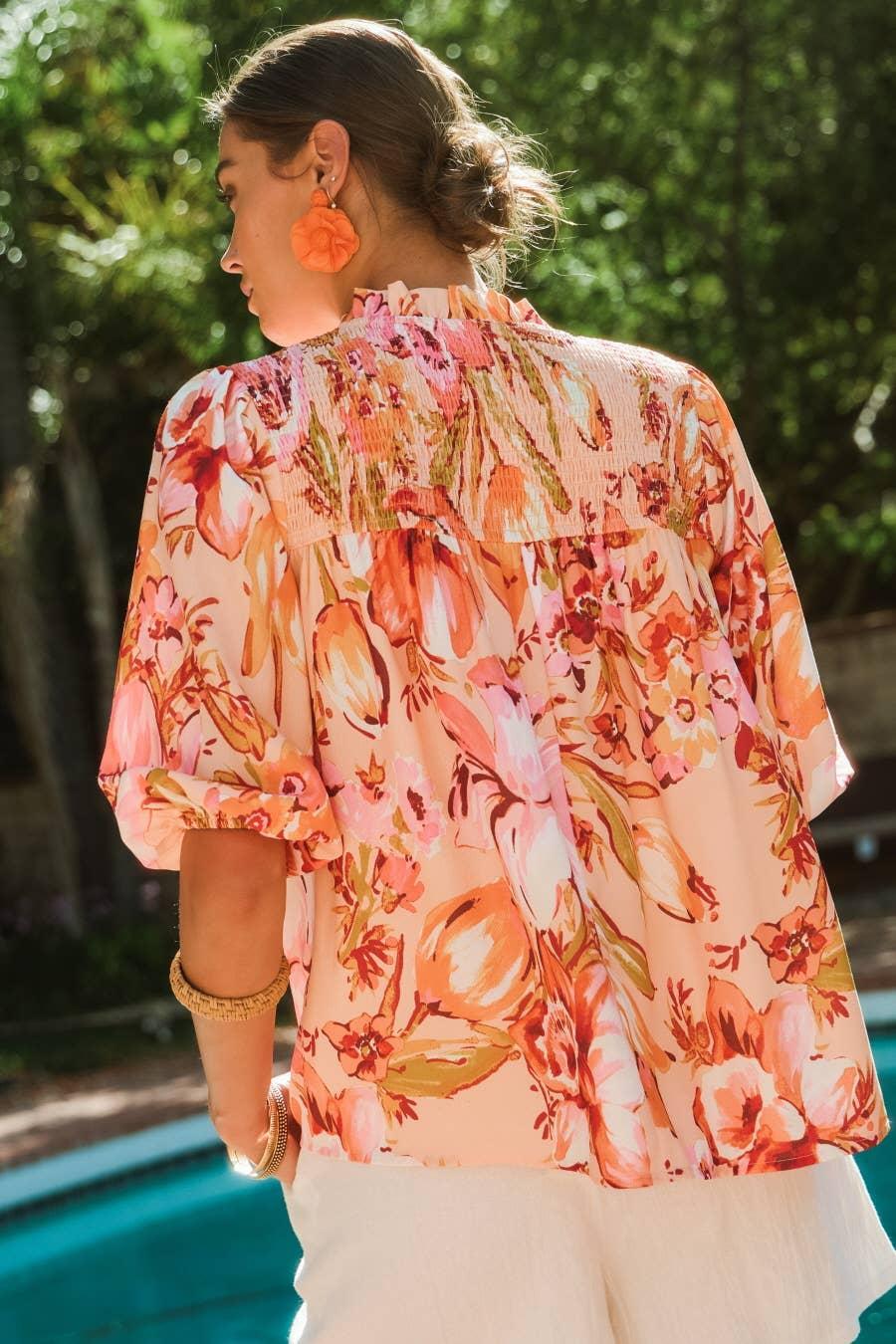 Floral Bubble Sleeve Blouse Product Image