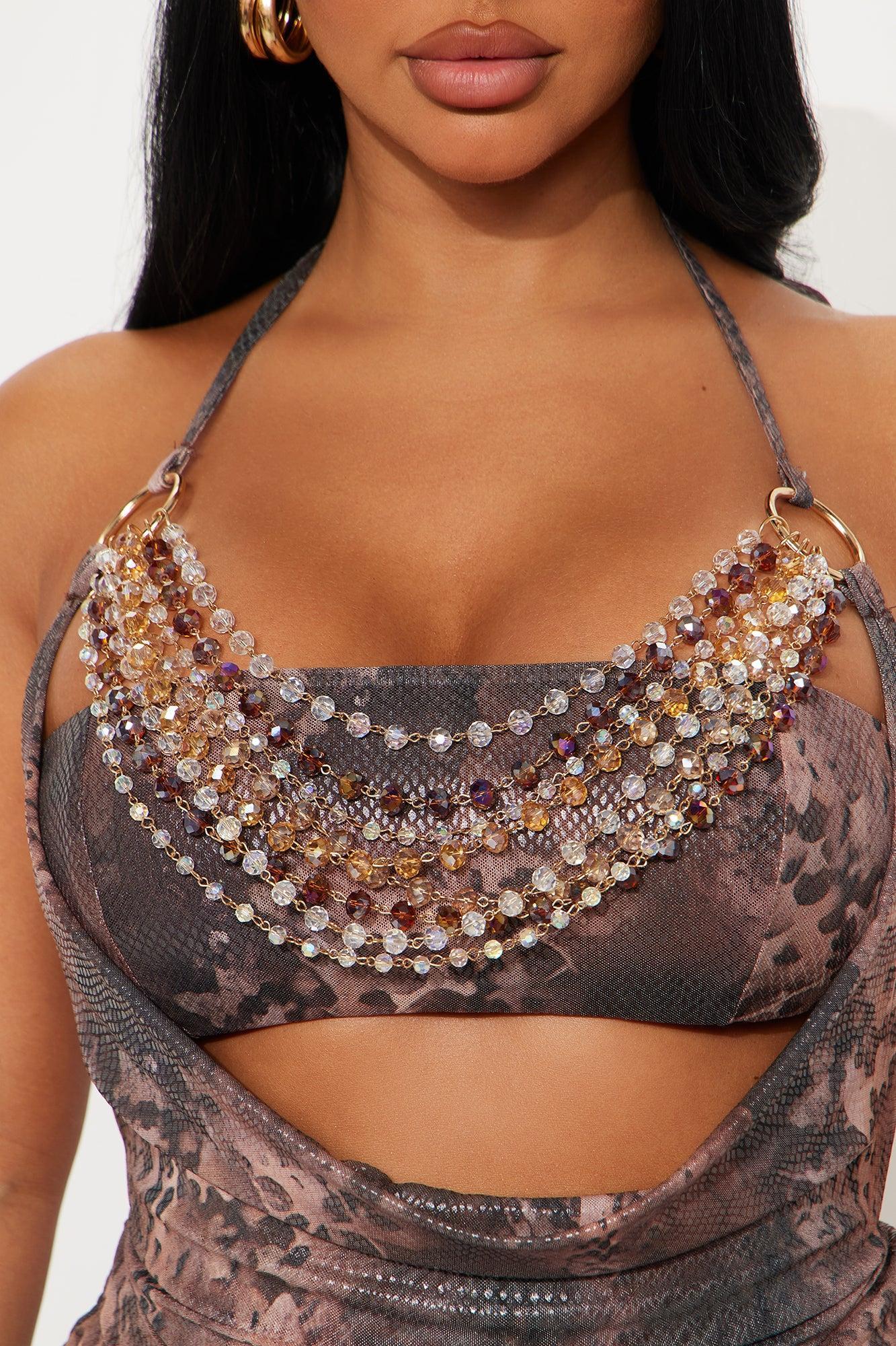 Goddess Gemstones Beaded Chains Mini Dress - Brown/combo Product Image