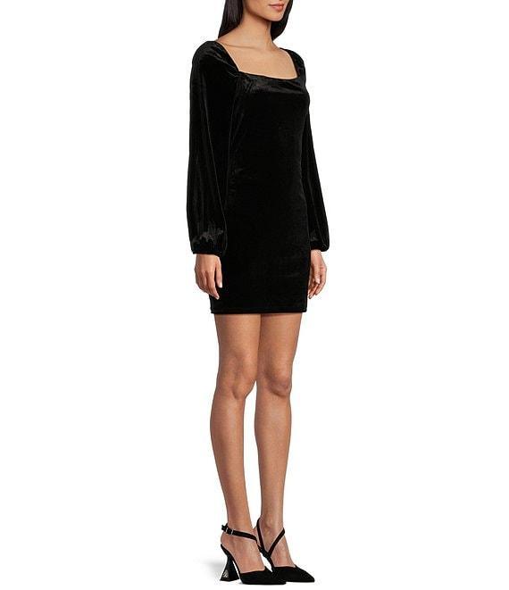 Honey and Rosie Long Sleeve Square Neck Stretch Velvet Dress Product Image