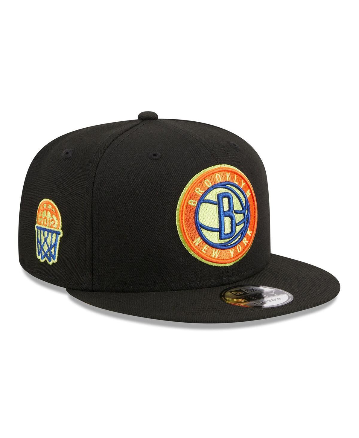 Men's New Era Black Brooklyn Nets Neon Pop 9FIFTY Snapback Hat Product Image