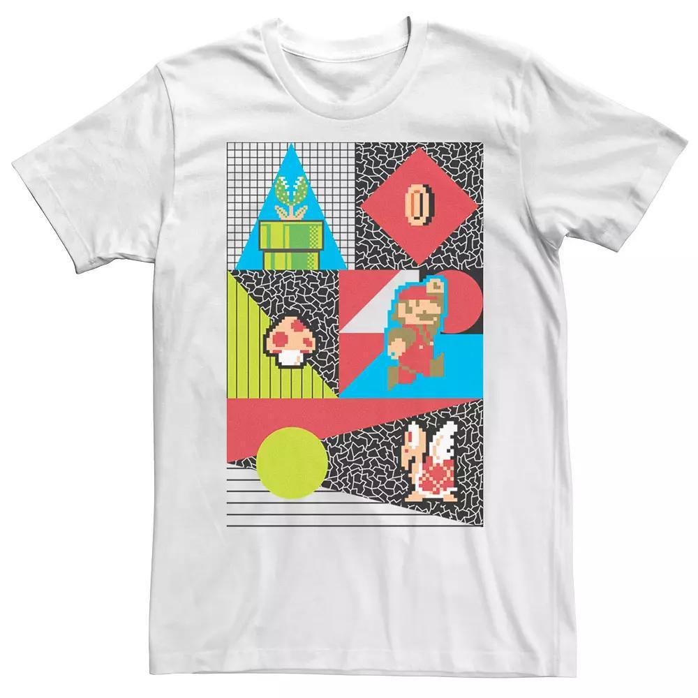 Men's Nintendo Super Mario Bros Geometric Retro Short Sleeve Tee, Size: Medium, White Product Image