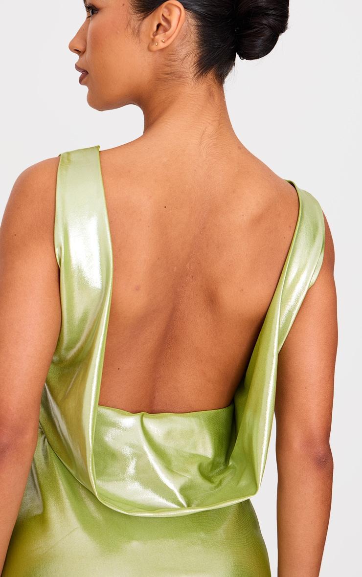 Green Metallic Cowl Back Shift Dress Product Image