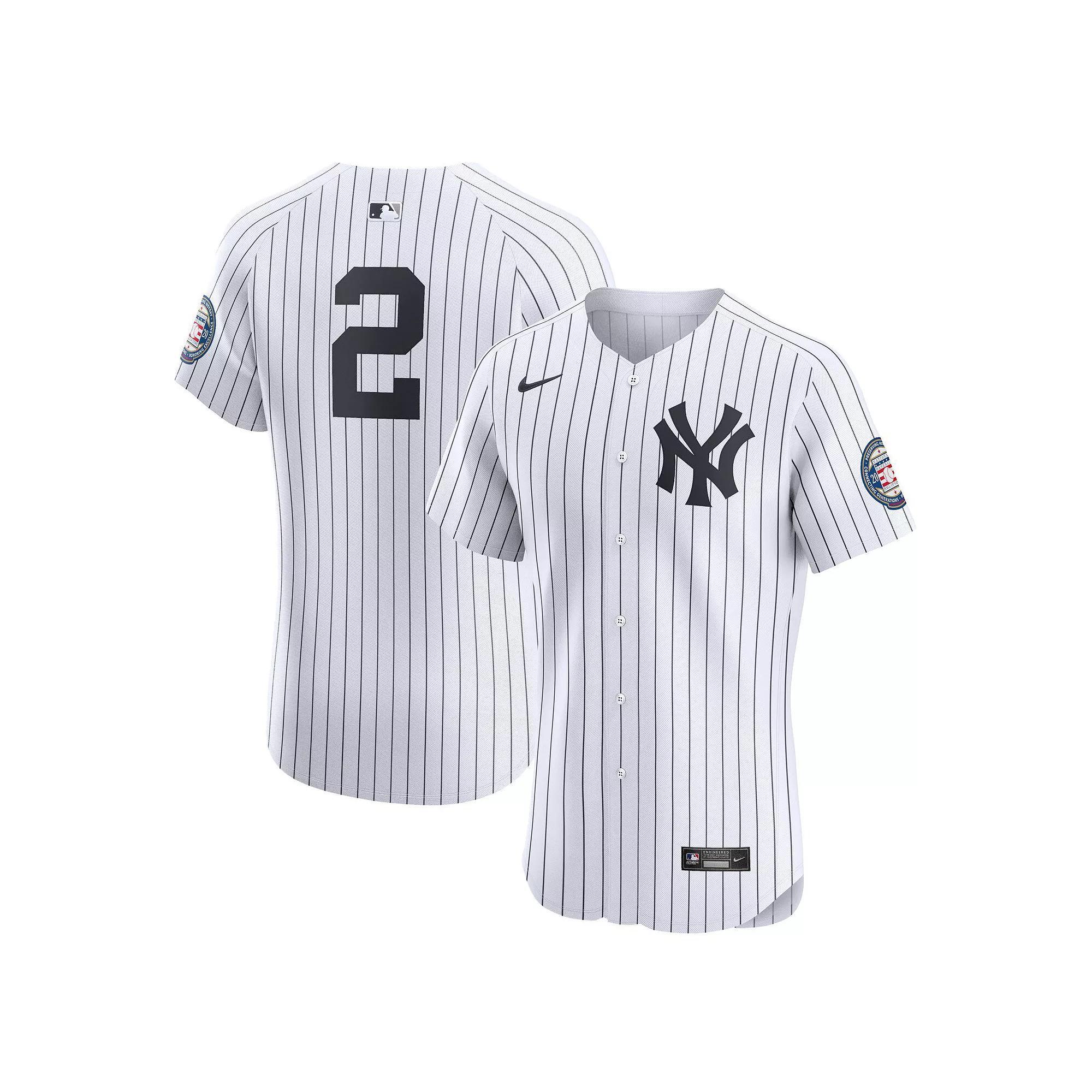Men's Nike Derek Jeter White New York Yankees Home 2020 Hall of Fame Induction Patch Elite Player Jersey, Size: 60 Product Image