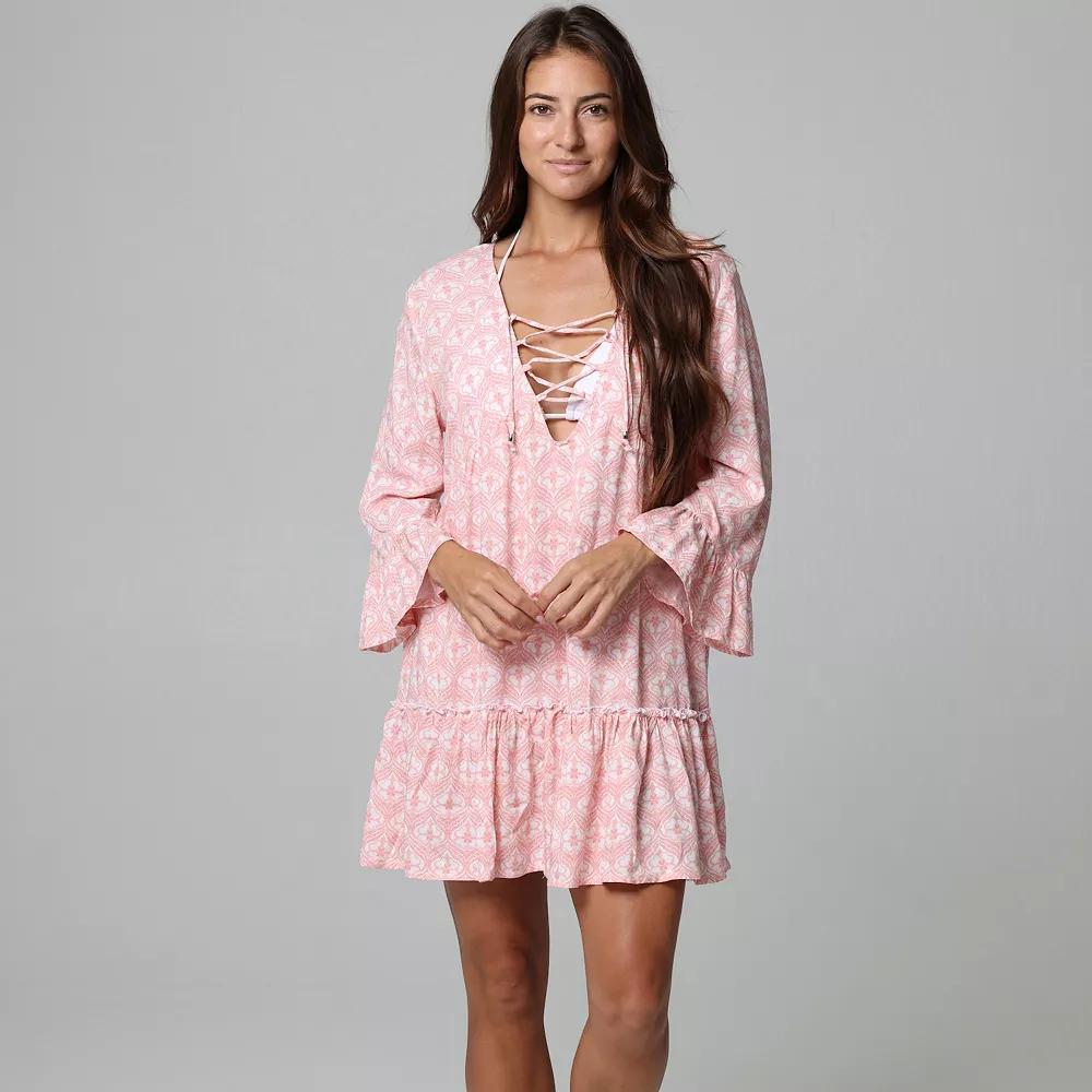 Womens J. Valdi Lace-Up Swim Cover-Up Tiered Dress Product Image