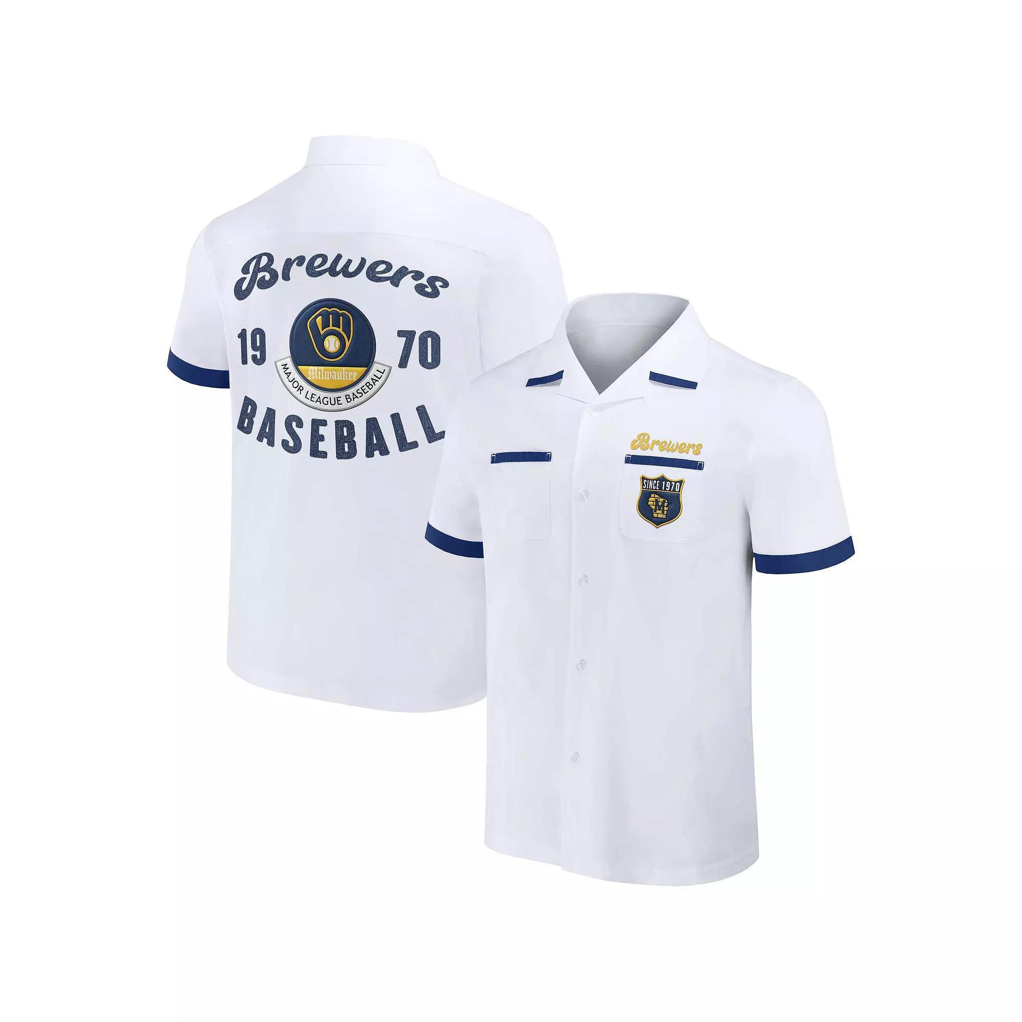Men's Darius Rucker Collection by Fanatics  White Milwaukee Brewers Bowling Button-Up Shirt, Size: Small Product Image