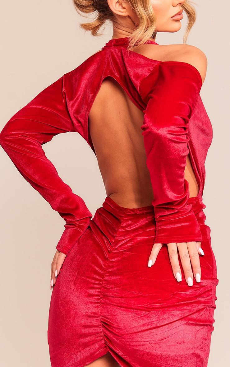 Red Velvet Long Sleeve Extreme Cut Out Mini Dress Product Image