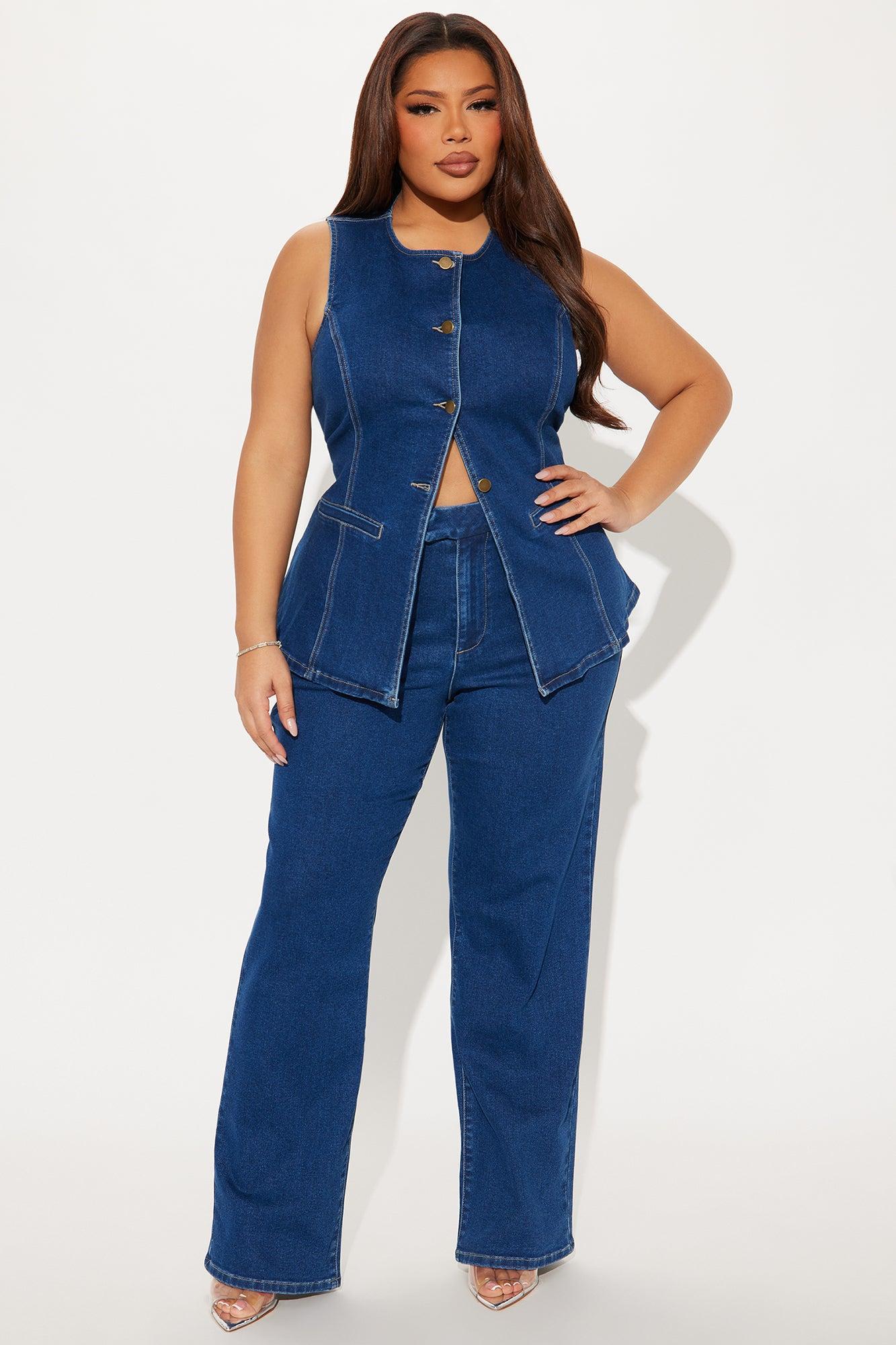 Caught In A Moment Denim Vest Pant Set - Dark Wash Product Image