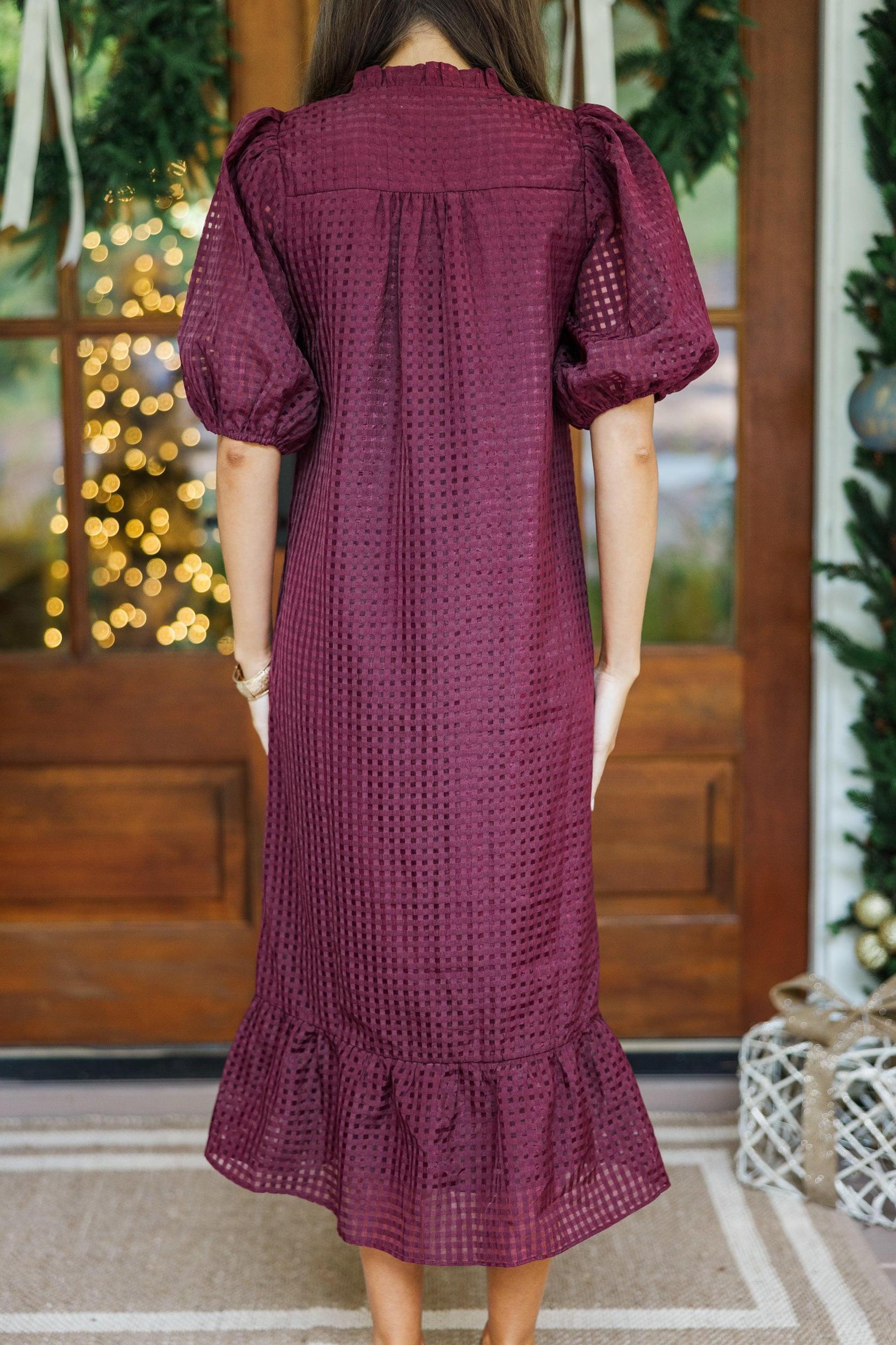 See The Light Burgundy Textured Midi Dress Female Product Image