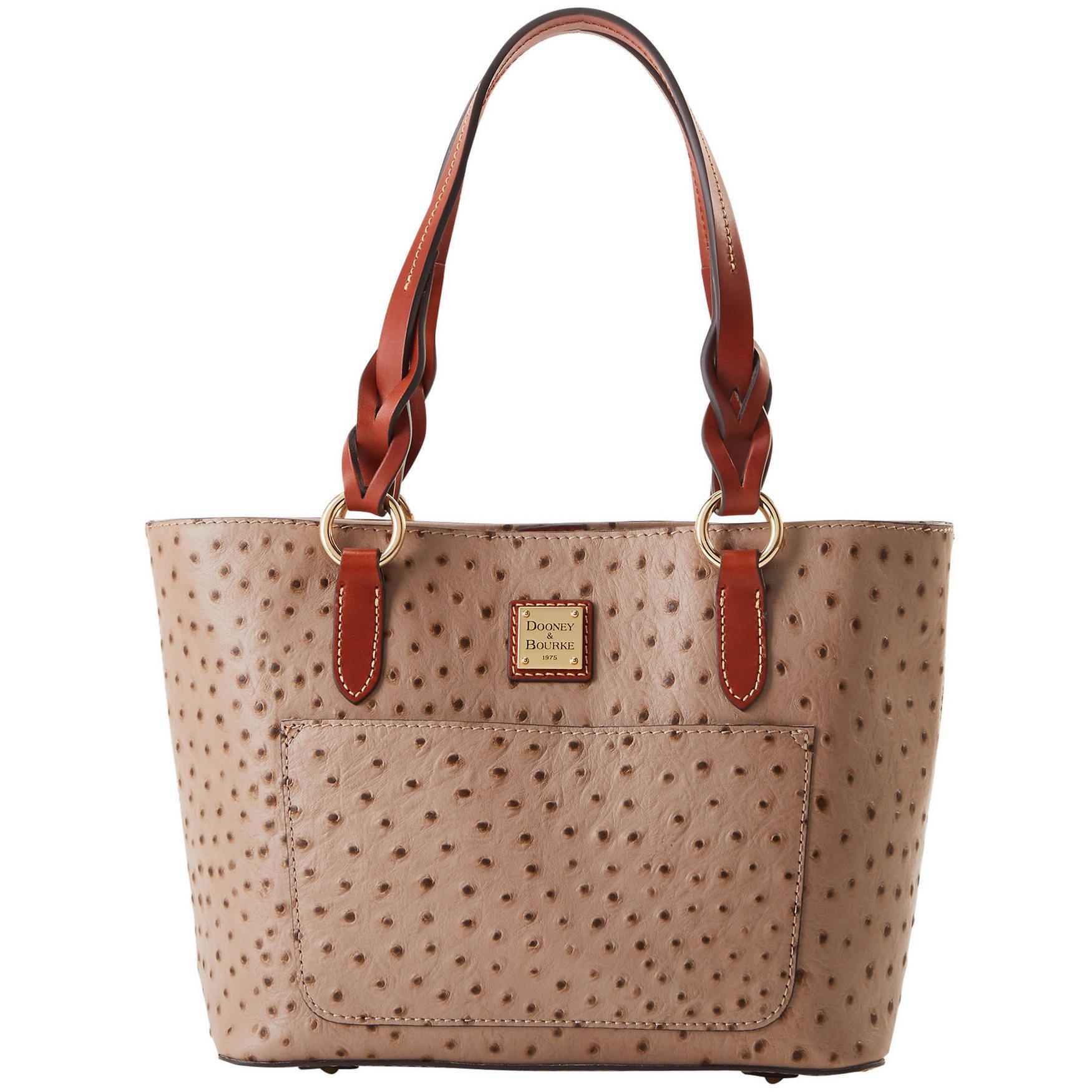 Dooney & Bourke Womens Ostrich Small Gretchen Leather Tote Shopping Bag in Bone Product Image