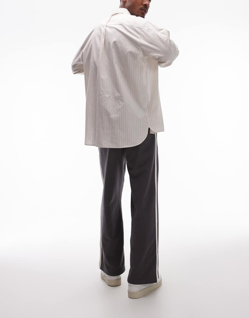 Topman baggy leg sweatpants with contrast side stripe in charcoal Product Image