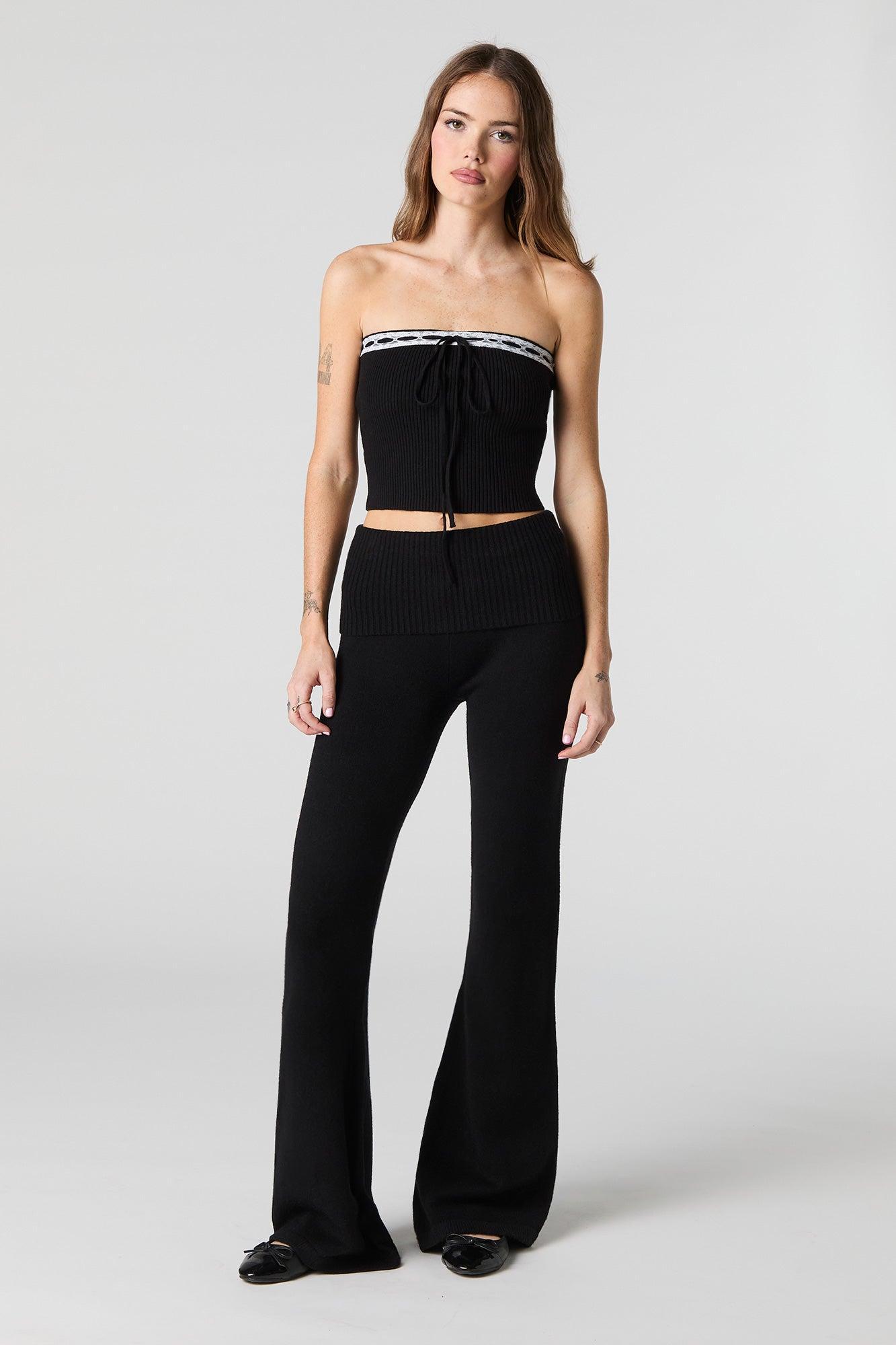 Ribbed Knit Lace Trim Tube Top Female Product Image