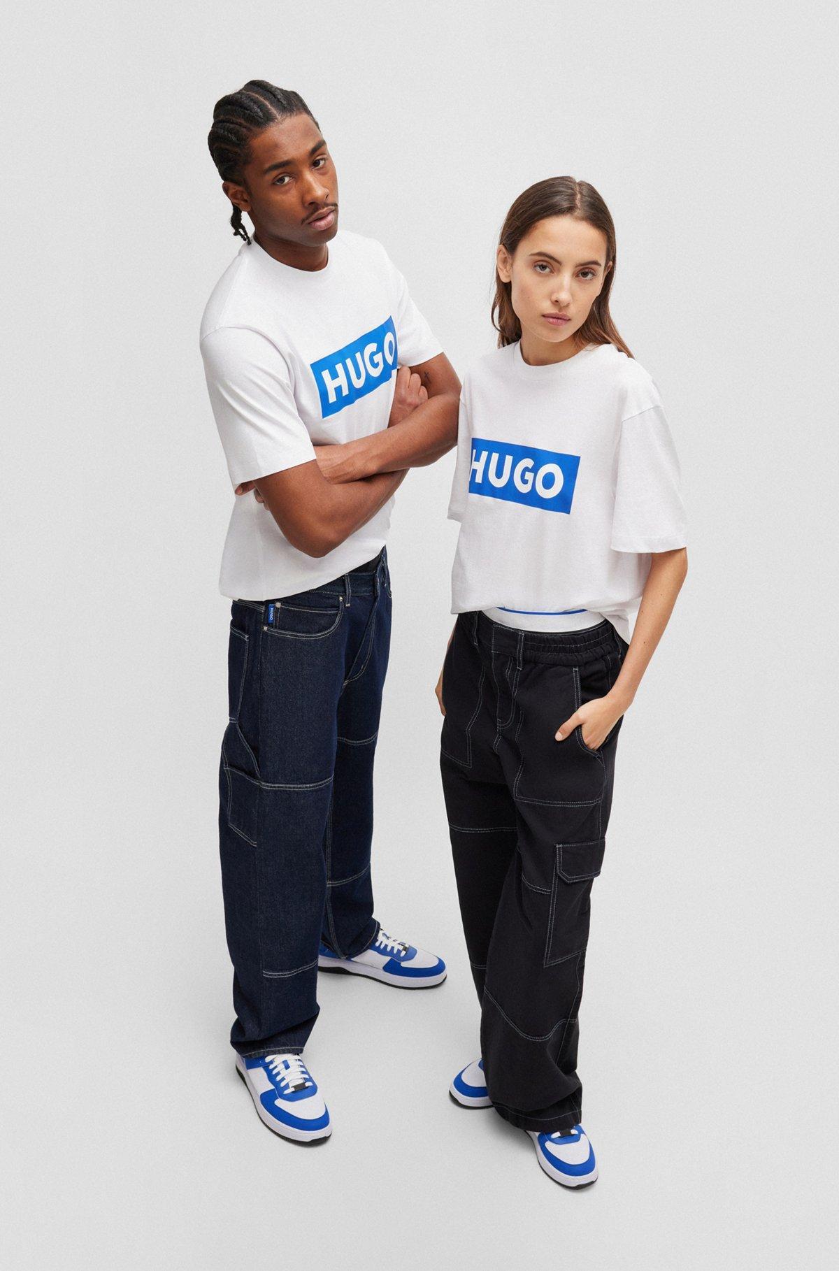 Cotton-jersey T-shirt with blue logo Product Image