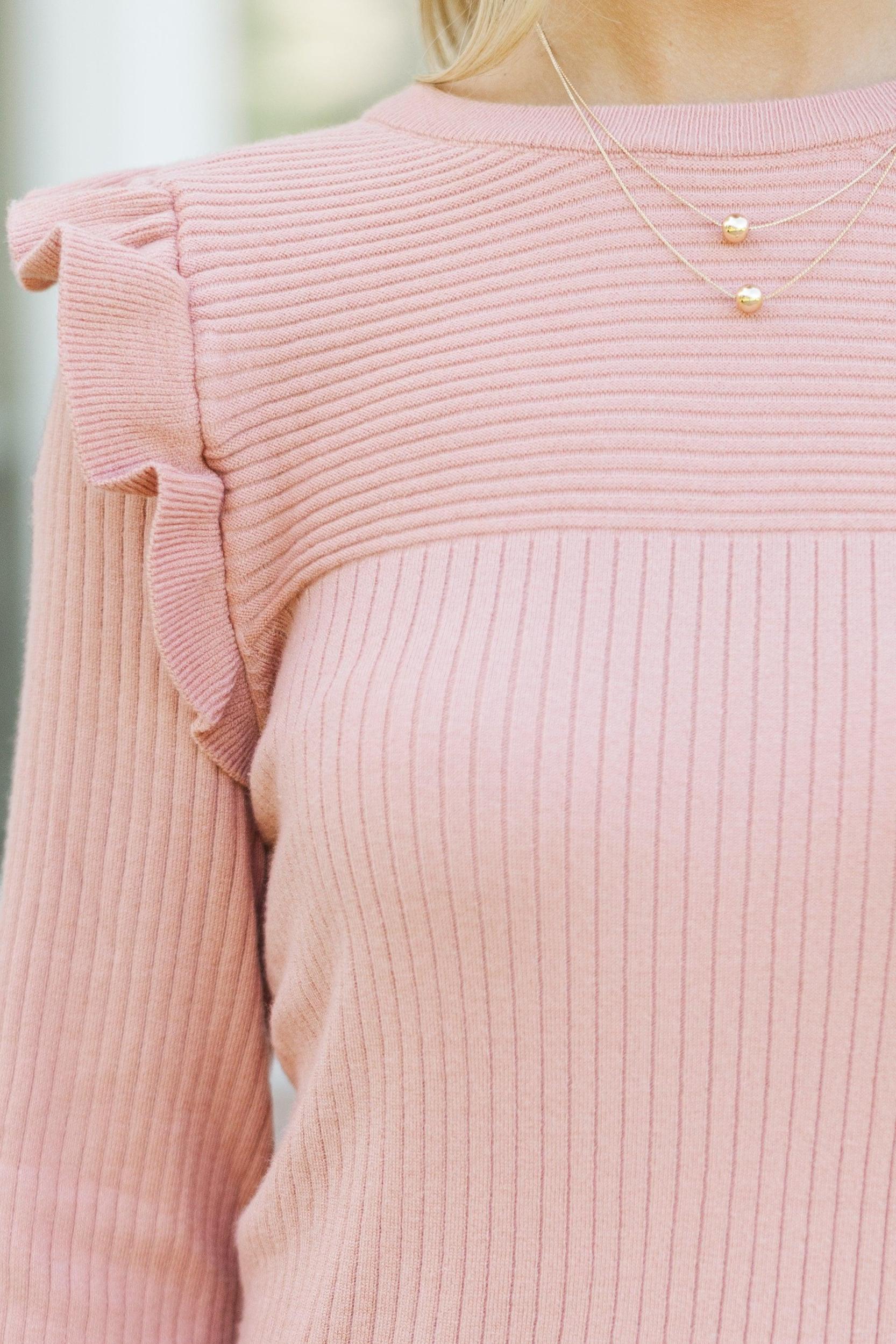 Reach Out French Rose Pink Ruffled Sweater Female Product Image