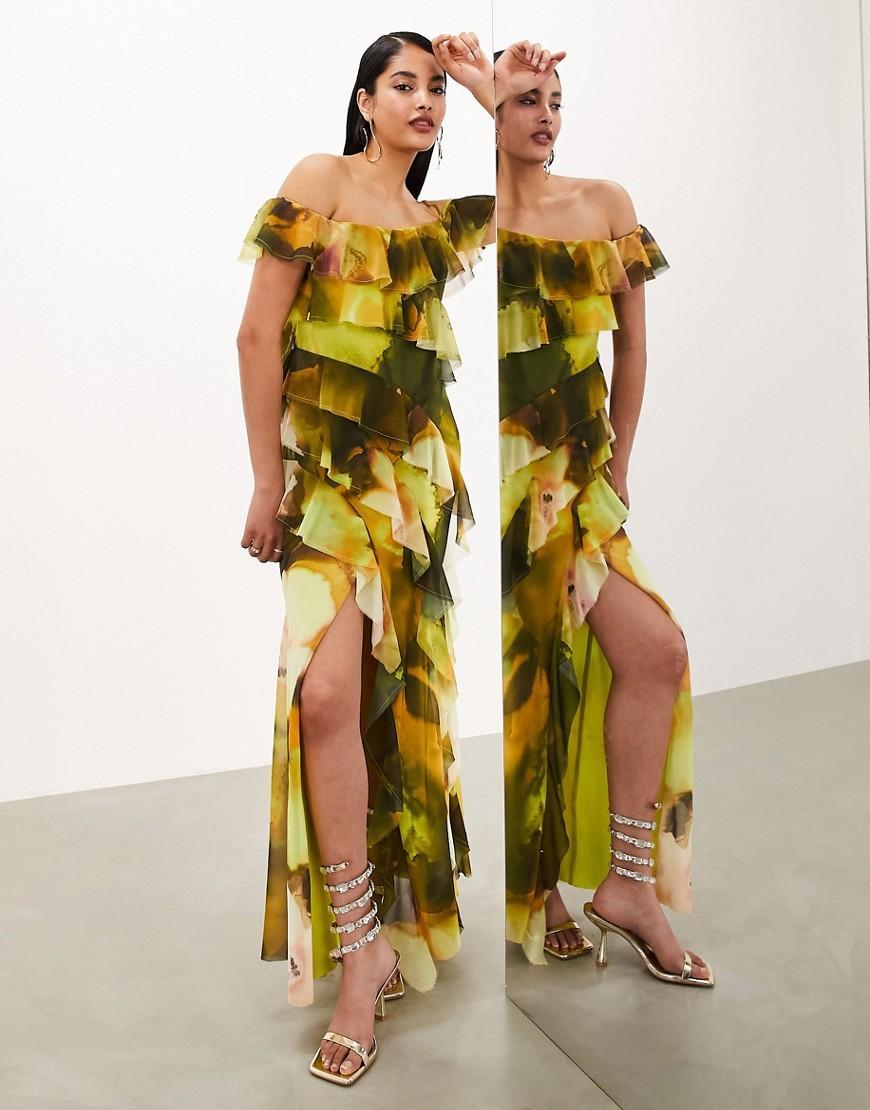 ASOS EDITION chiffon bardot ultimate ruffle maxi dress Product Image