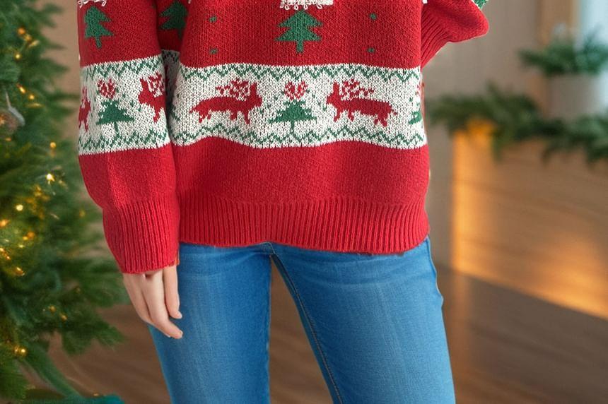 Round Neck Christmas Jacquard Sweater Product Image