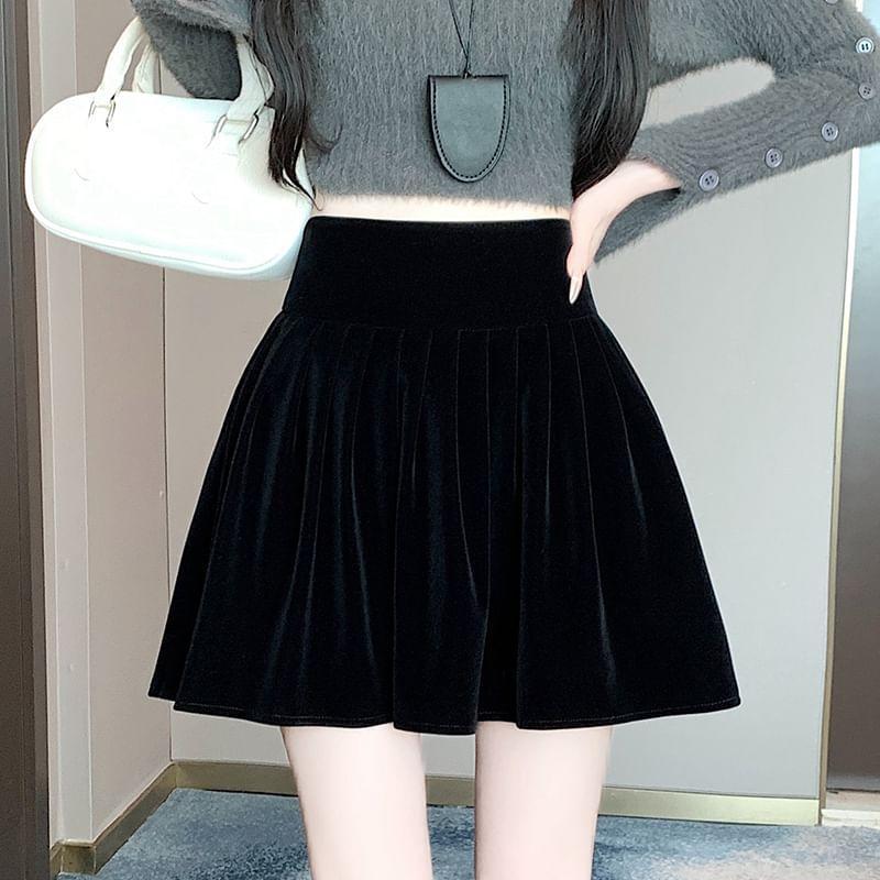 High Rise Plain Mini A-Line Skirt Product Image