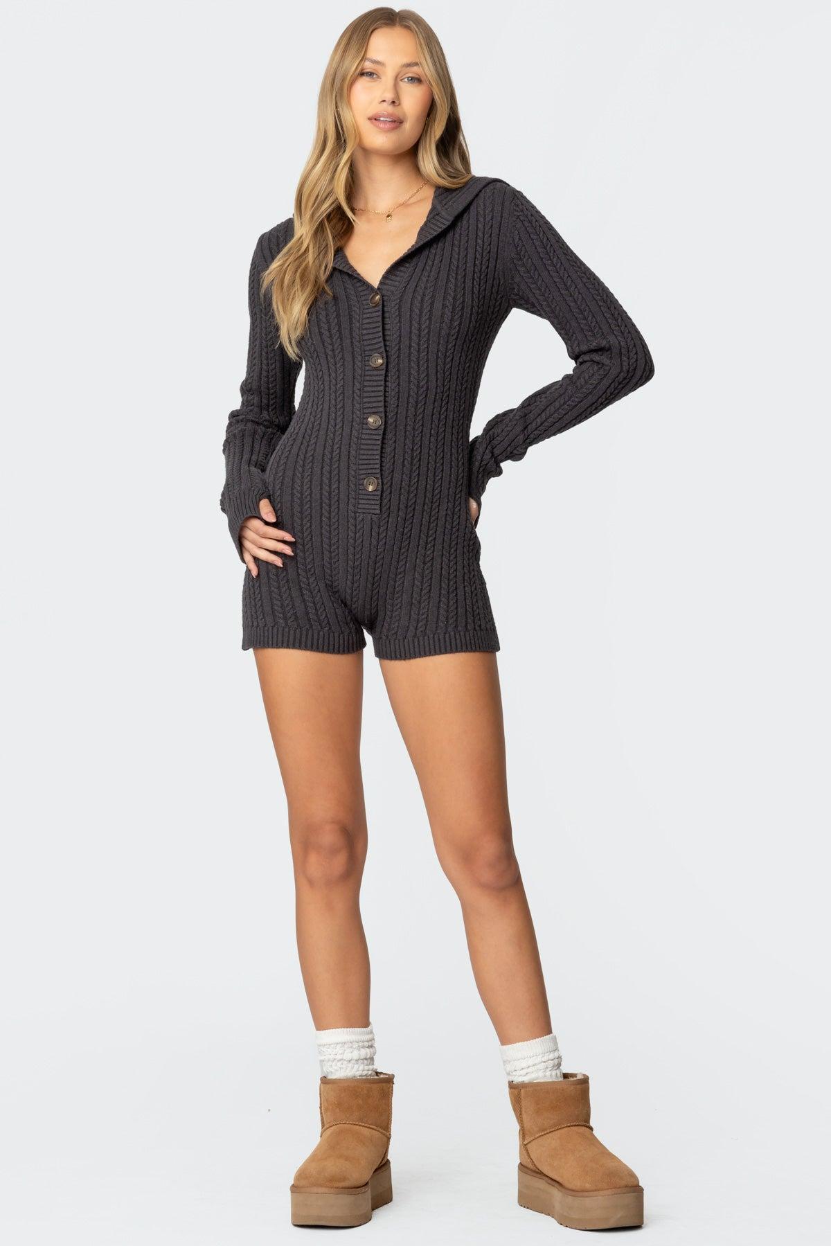 Hooded Cable Knit Romper Product Image