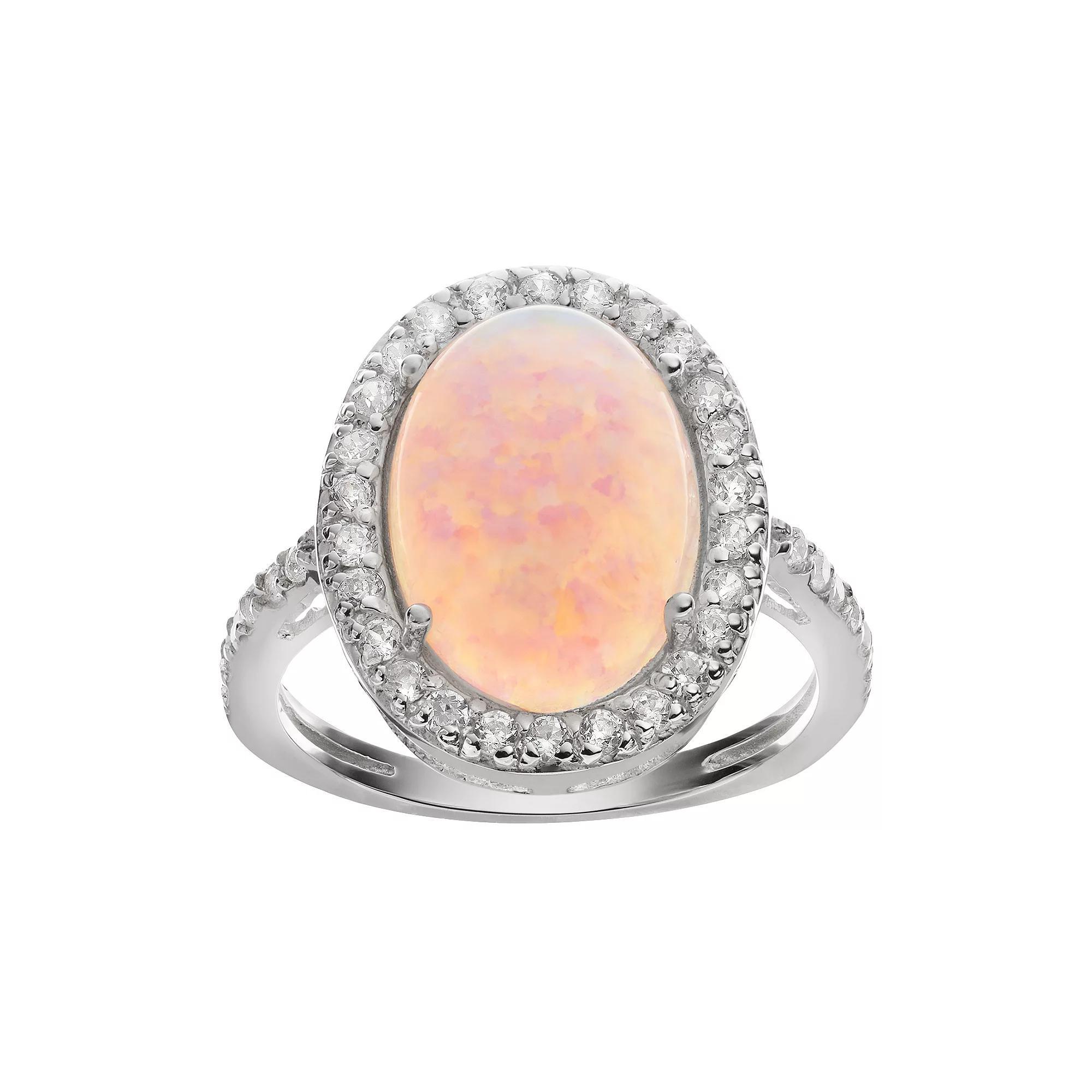 Sophie Miller Lab-Created Opal & Cubic Zirconia Sterling Silver Halo Ring, Women's, Size: 8, White Product Image