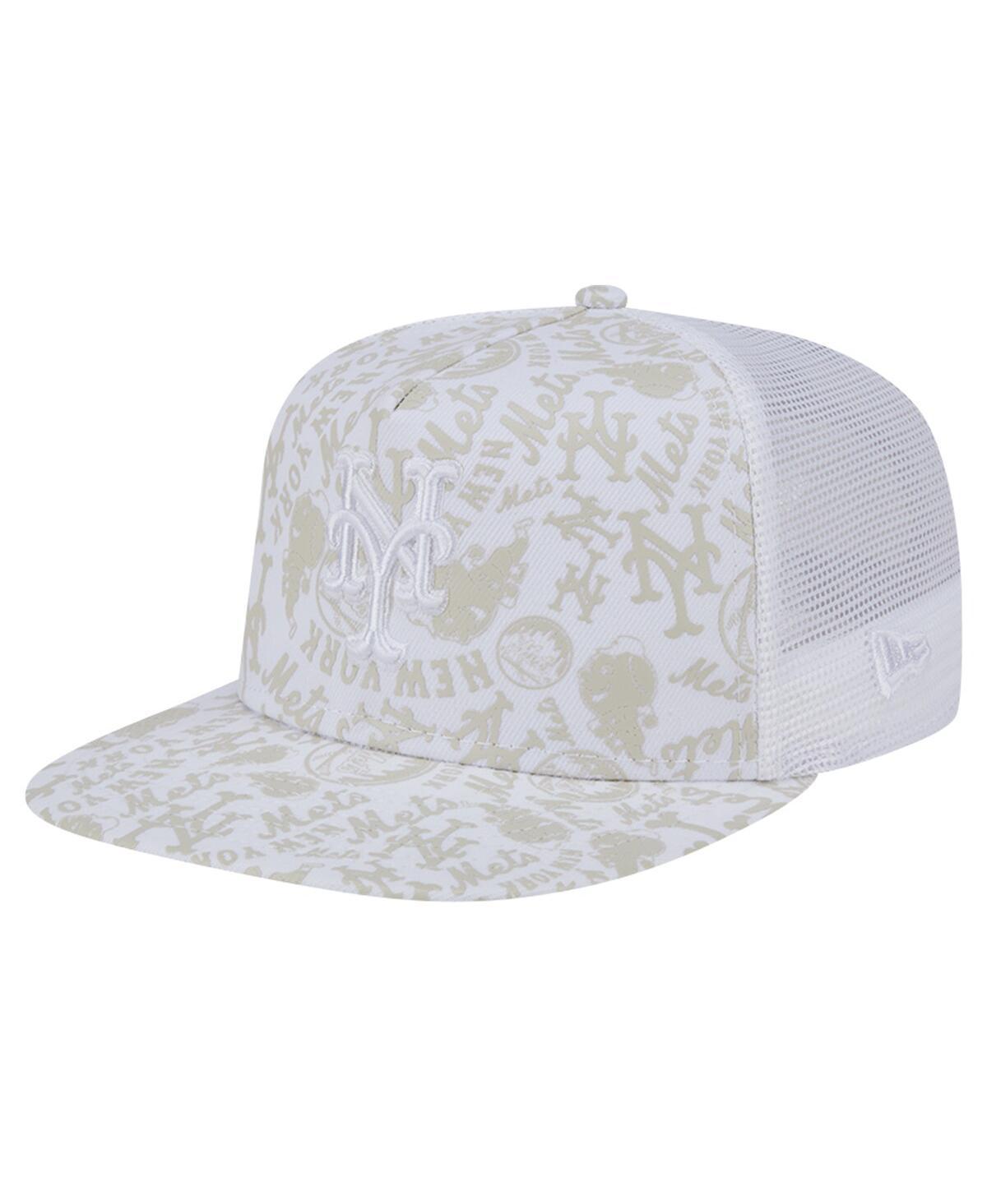 Men's New Era White New York Mets Logo Dunes A-Frame Trucker 9FIFTY Snapback Hat Product Image