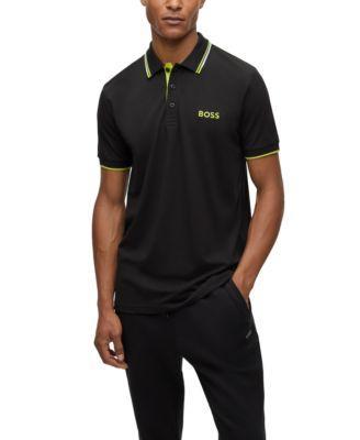 HUGO BOSS Boss By  Men's Cotton-blend Contrast Details Polo Shirt In Bright Green Product Image