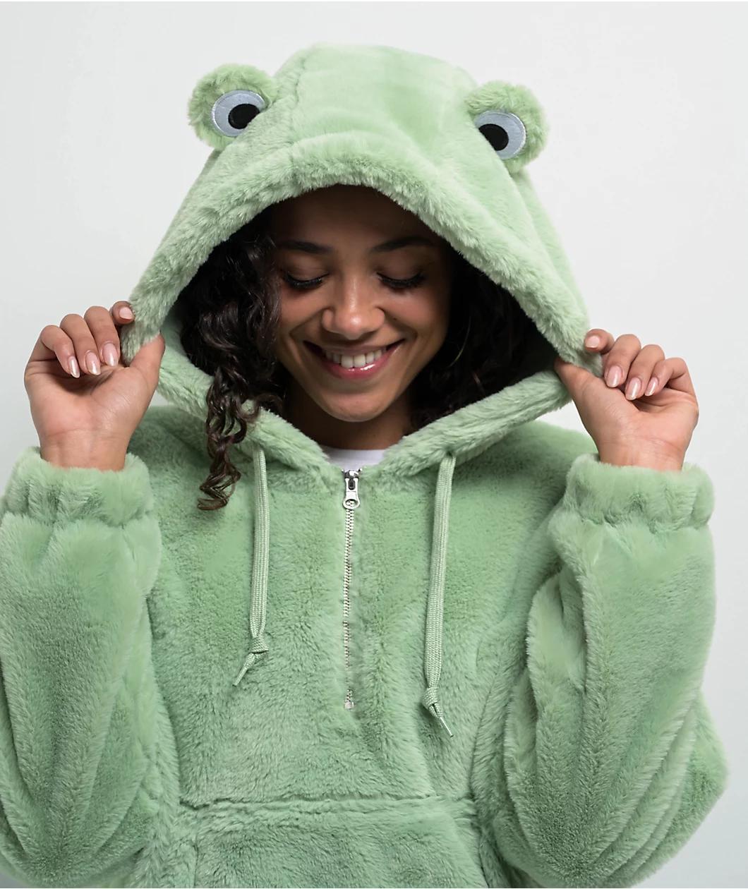 A.LAB Kendra Frog Green Sherpa Half Zip Hoodie Product Image