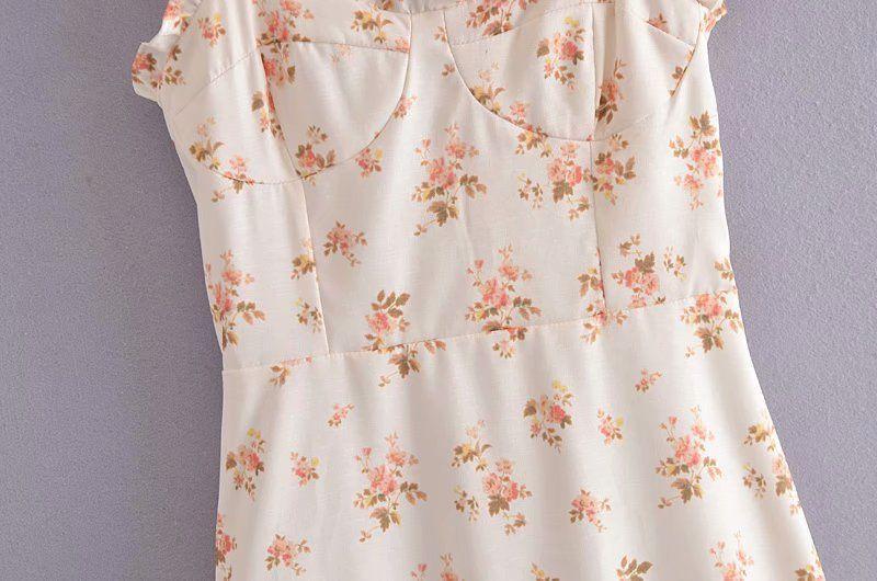 Spaghetti Strap Floral Print Frill Trim A-Line Dress Product Image