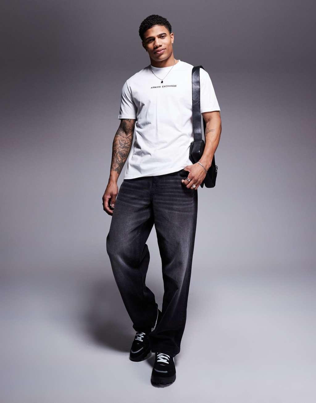 Armani Exchange chest logo t-shirt in off white Product Image
