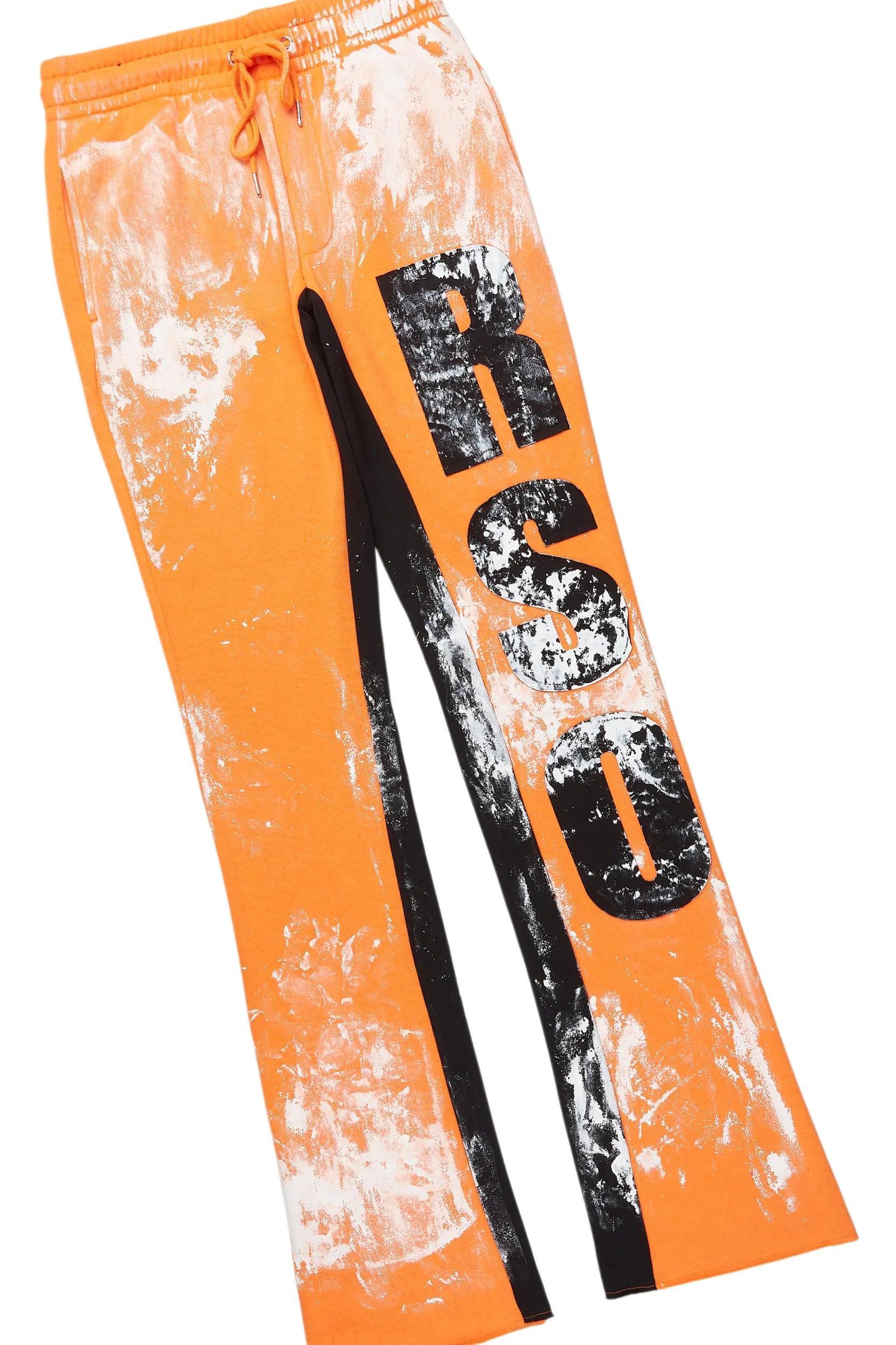 Folly Black/Orange Hoodie/Baggy Stacked Flare Pant Set Male Product Image